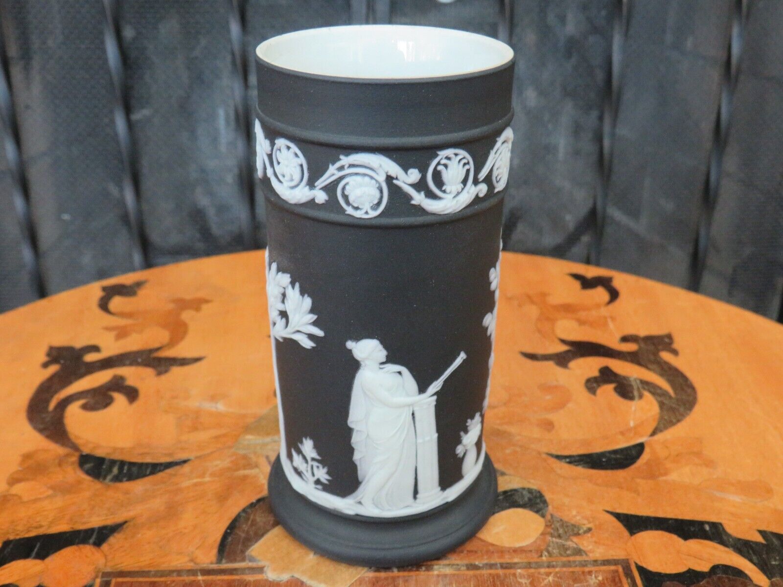 Antique Wedgwood Black Jasperware Muses Spill Vase