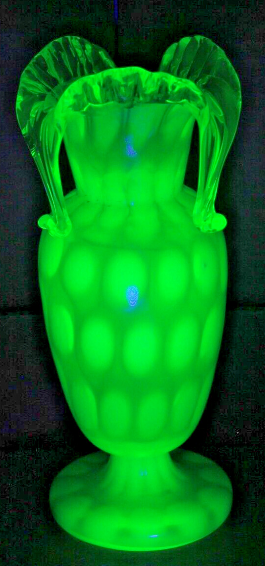 Authentic Northwood Tri-Handled Urn Vase Victorian UV Reactive