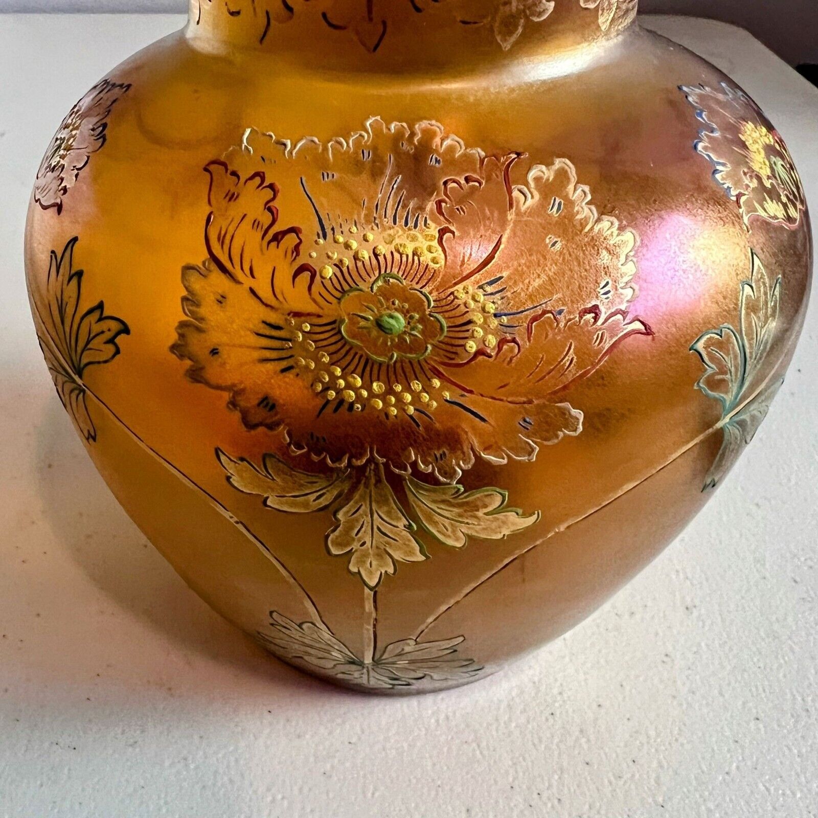 Fritz Heckert Iridescent Amber Art Nouveau Vase