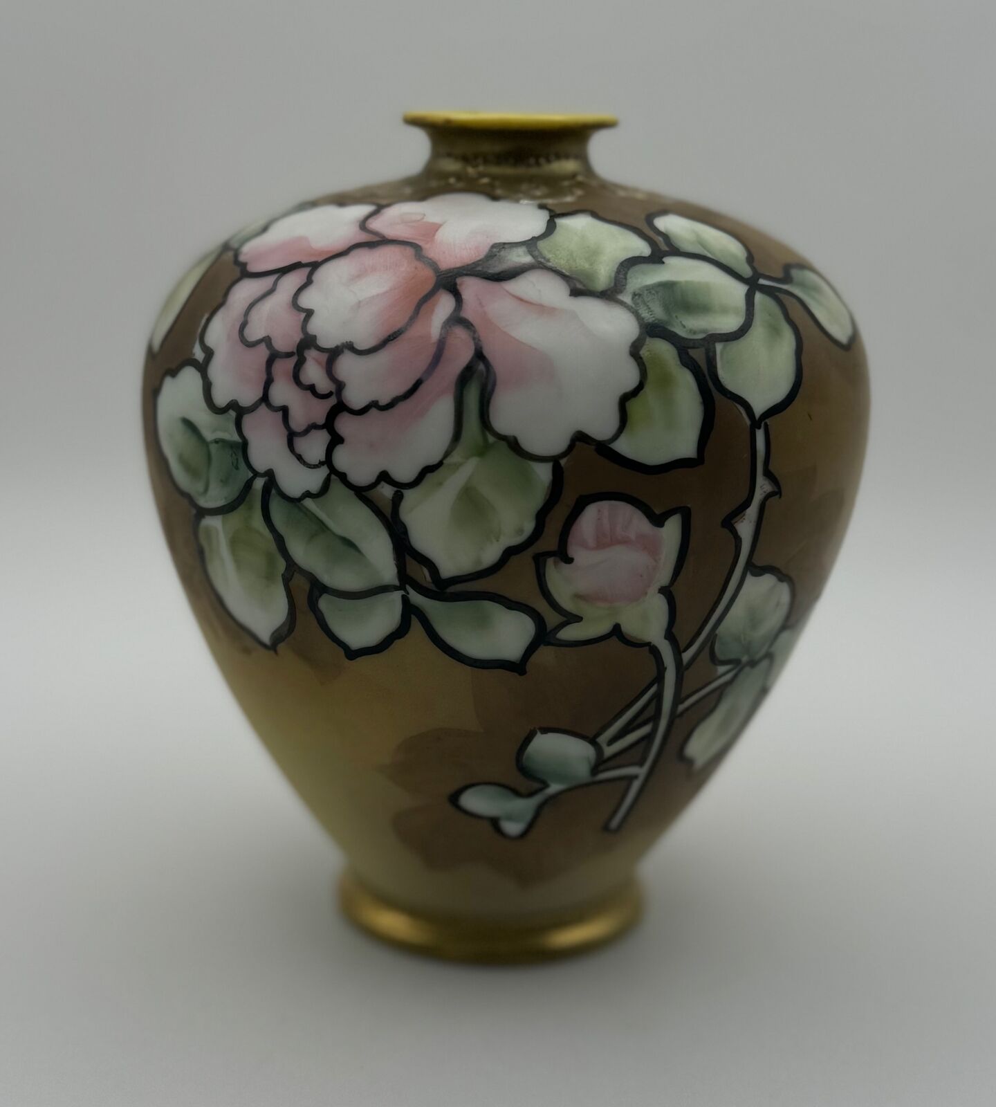 Hand-Painted Nippon Porcelain Vase, Floral, Gold, c. 1900s