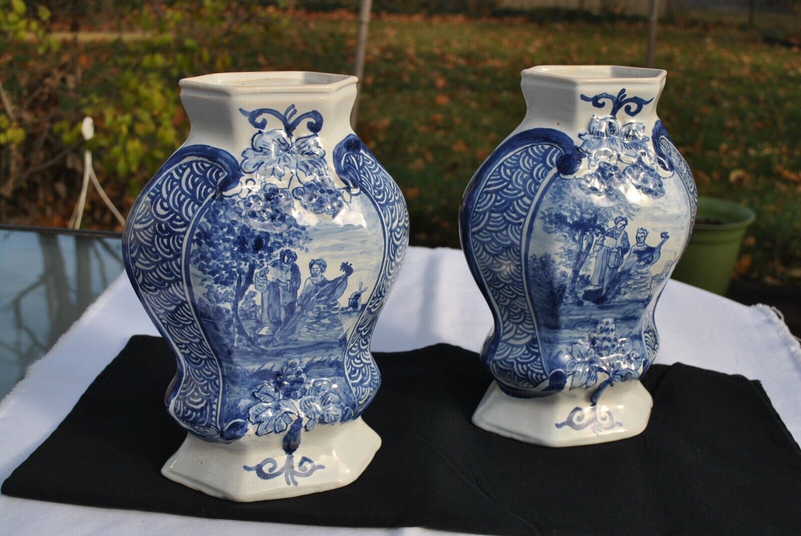Delft 19th Century Flared Hexagonal Vases Pair