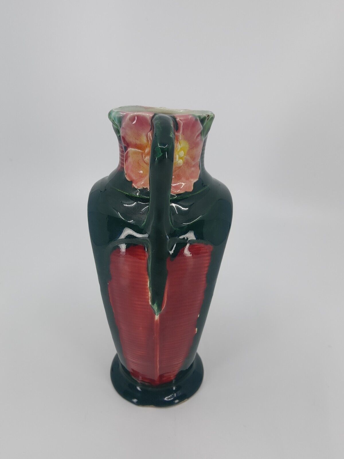 Early 1900s Majolica Boy with Wagon Vase