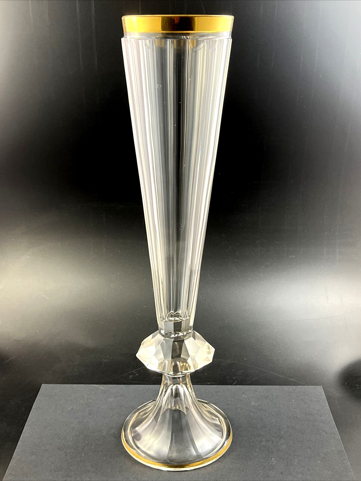 Antique Austrian Cut Crystal Gold Trim Vase