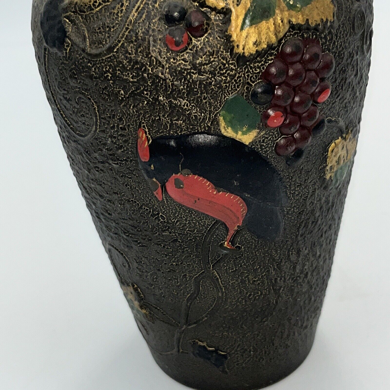 Antique Indiana Glass Goofus Flower Vase Grape Bird