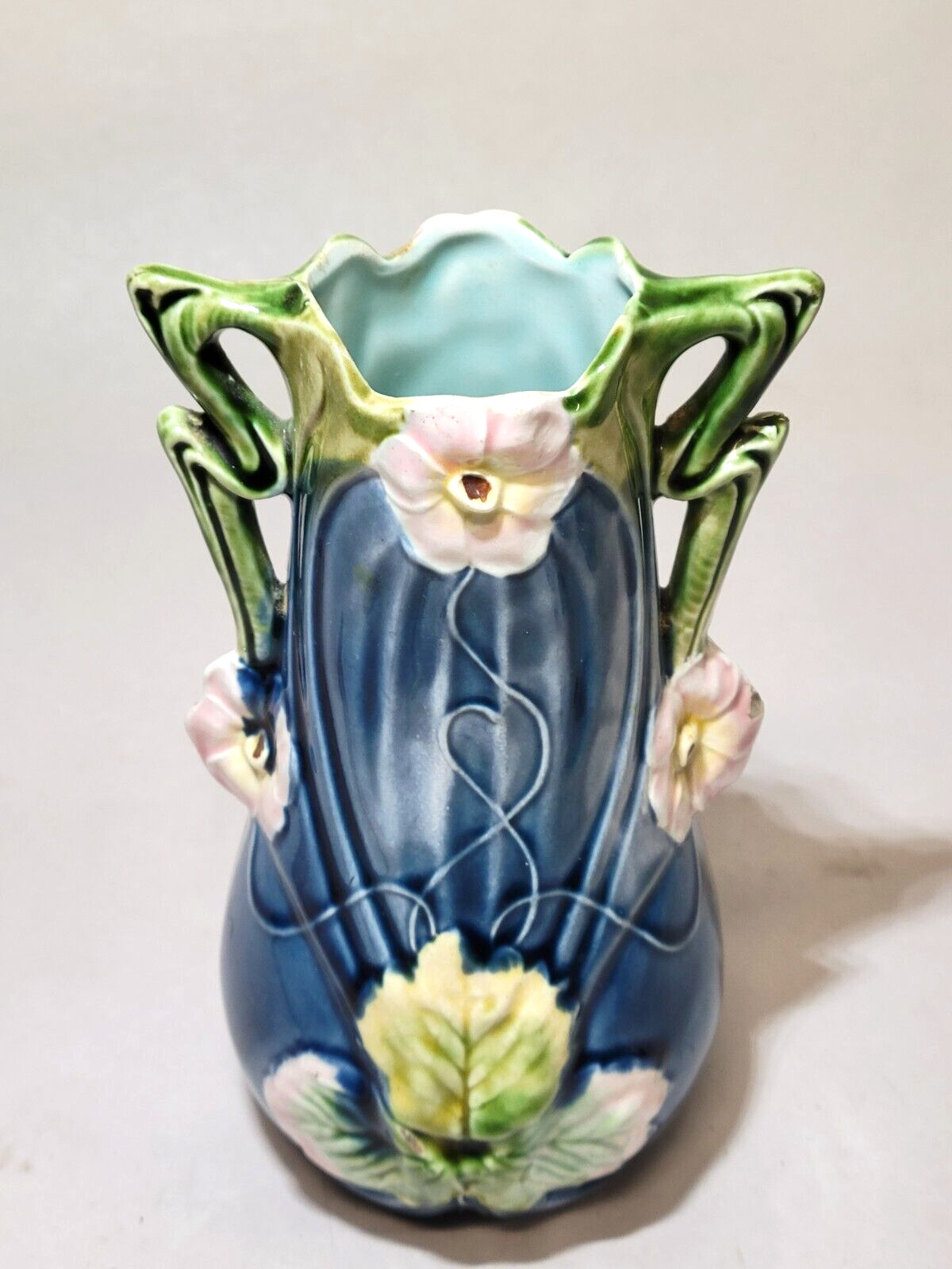Art Nouveau Majolica 6" Amphora Vase