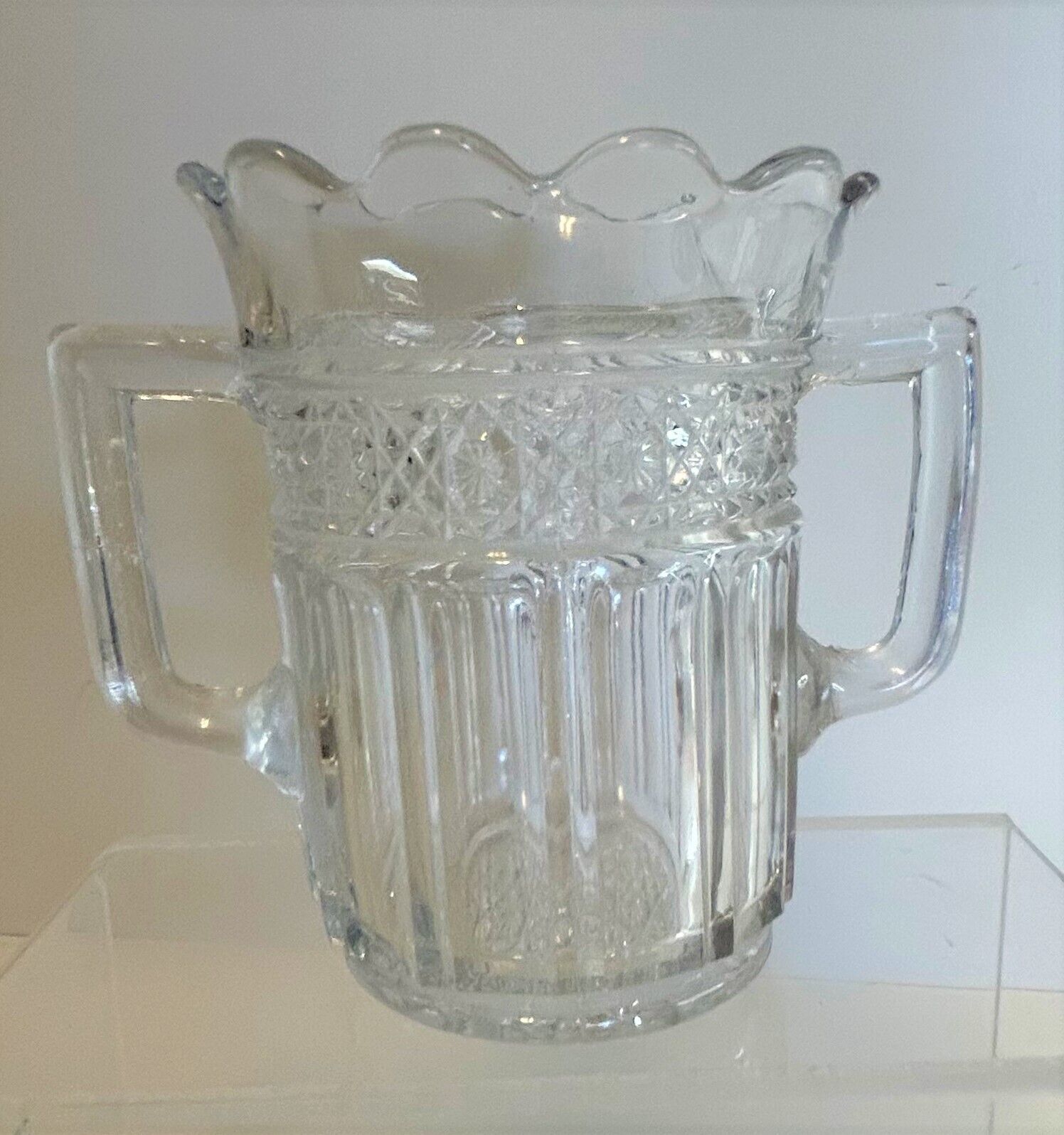 1900's Higbee Glass Celery Vase with Two Handles
