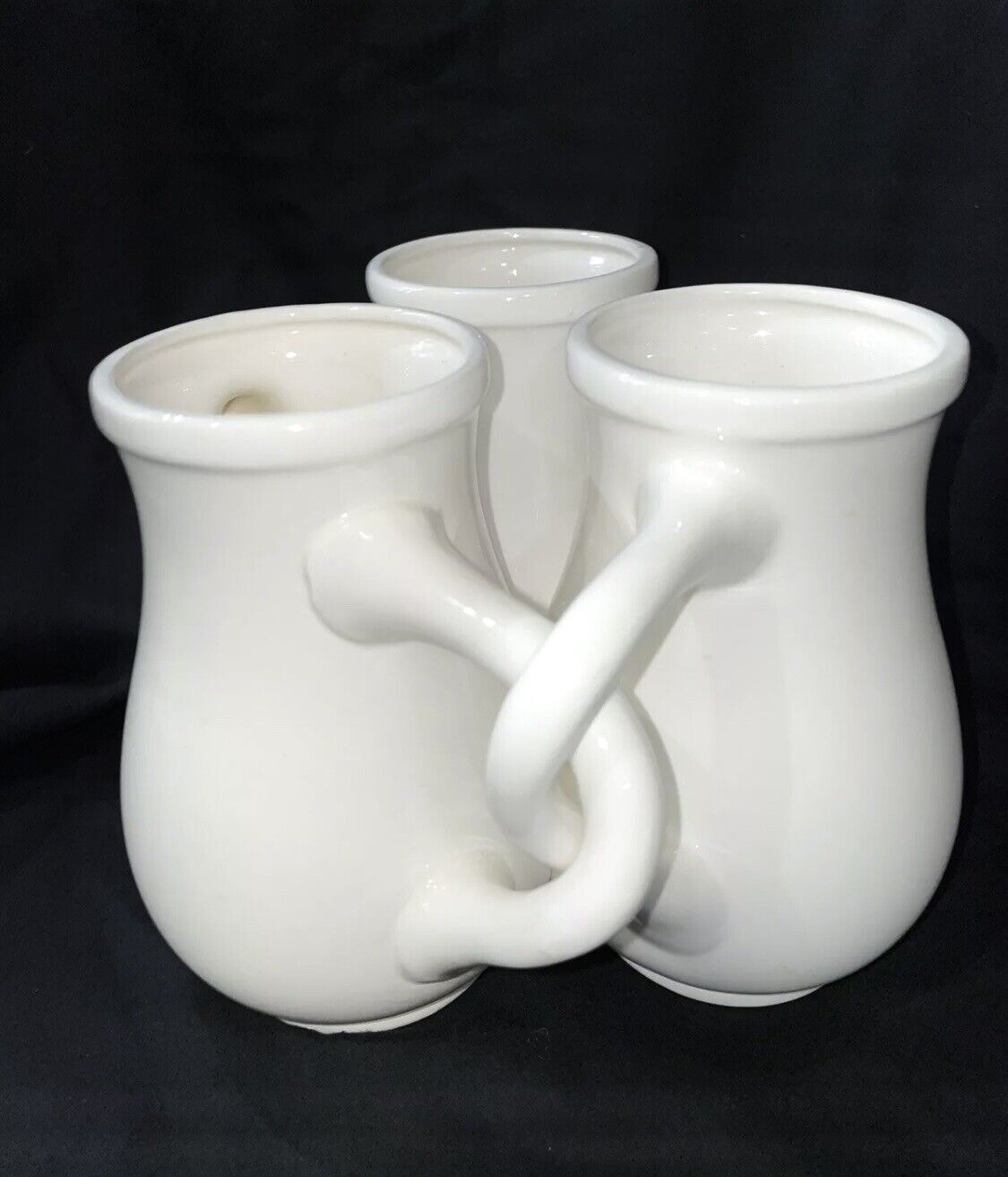 Mid-1900s Earthenware Fuddling Vessel with Entwined Handle