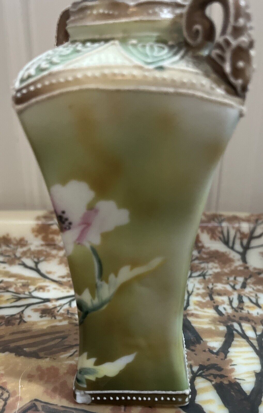 Moriage Hand Painted Nippon Porcelain Vase