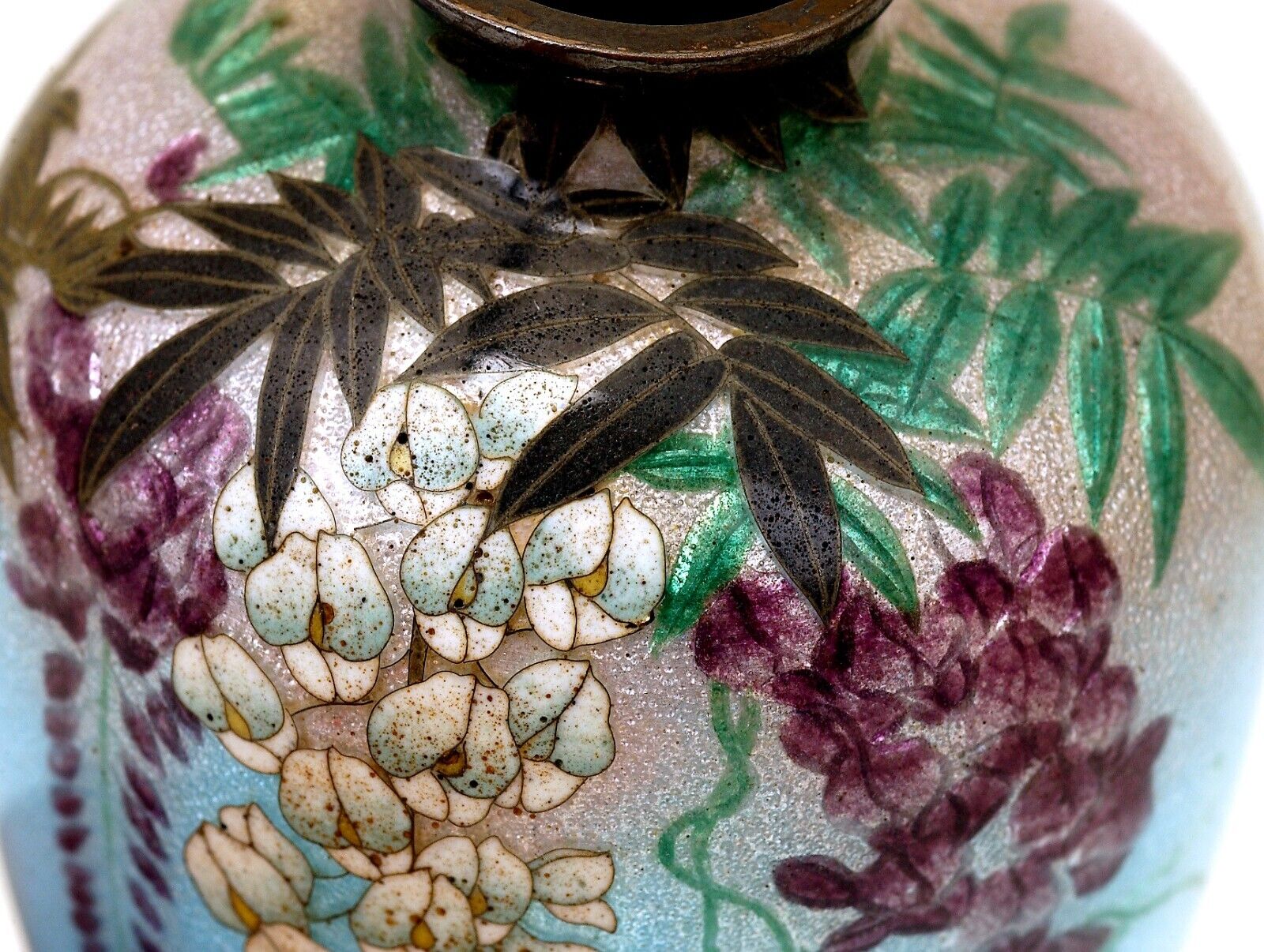 Antique Japanese Silver Cloisonné Wisteria Vase