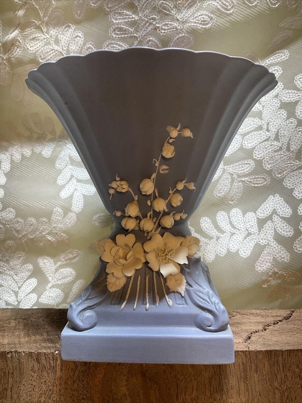French Provincial Lefton's Blue & White Rose Vase