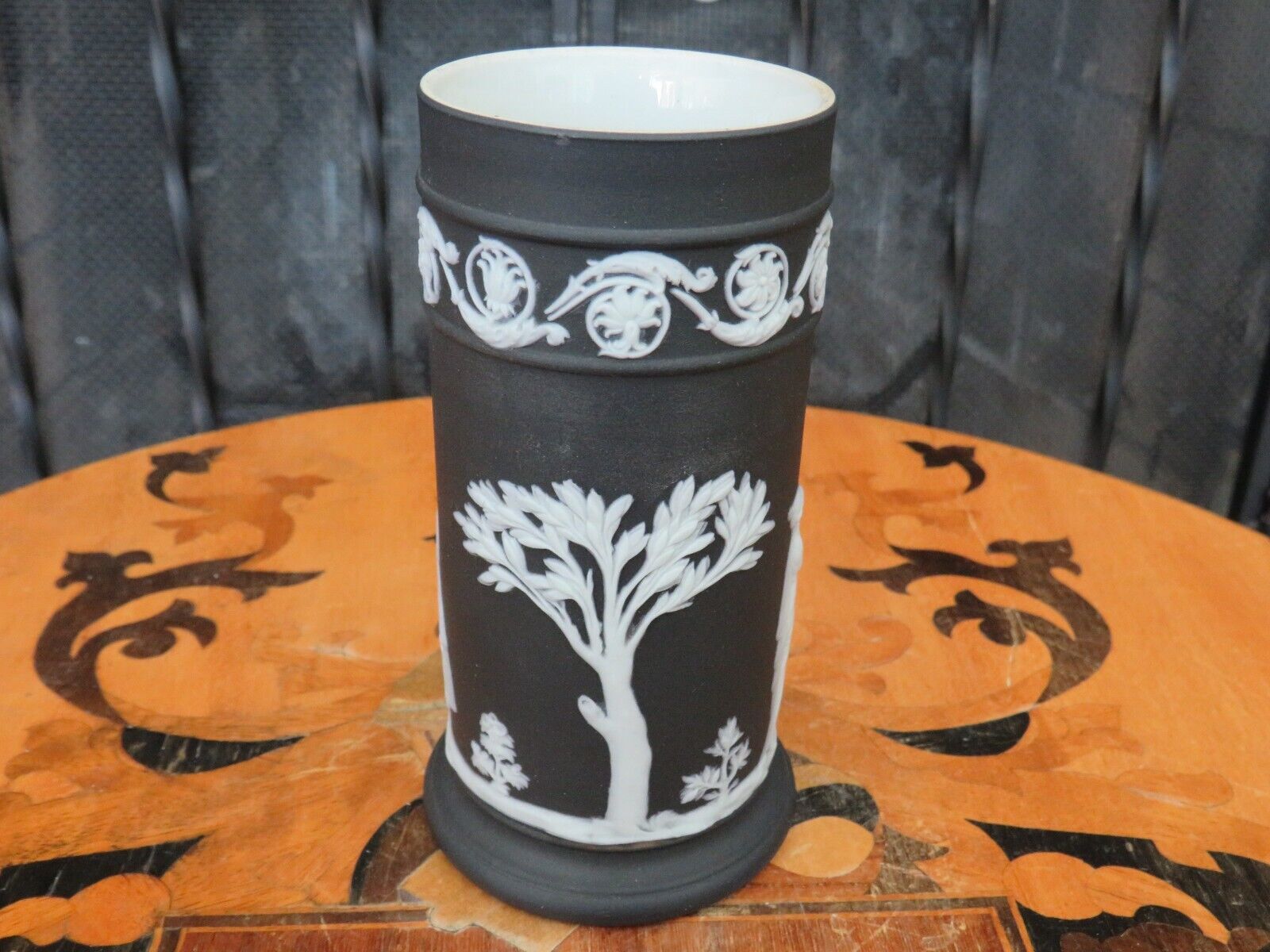Antique Wedgwood Black Jasperware Muses Spill Vase