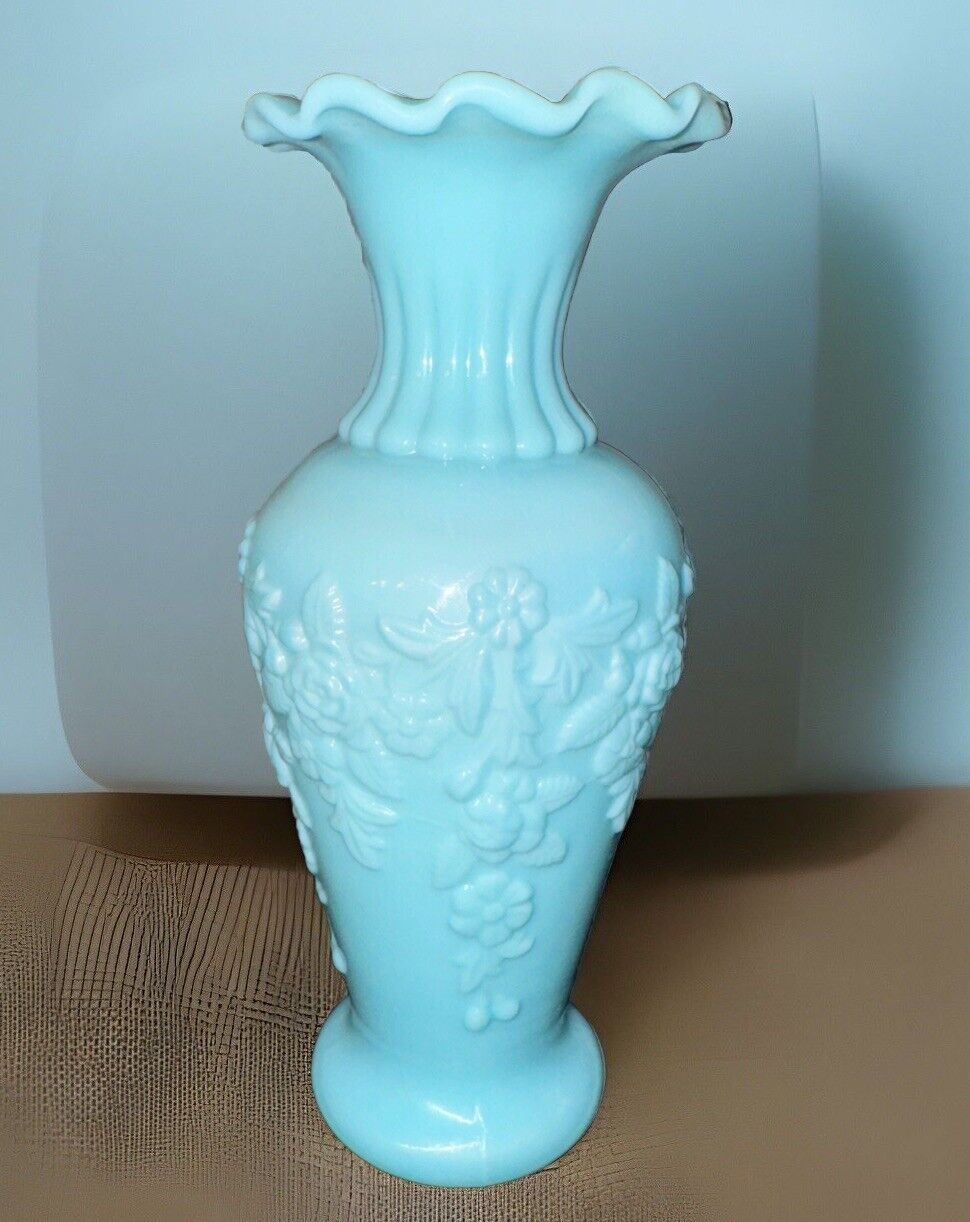 French Portieux Vallerysthal Blue Opaline Vase - 8.5”