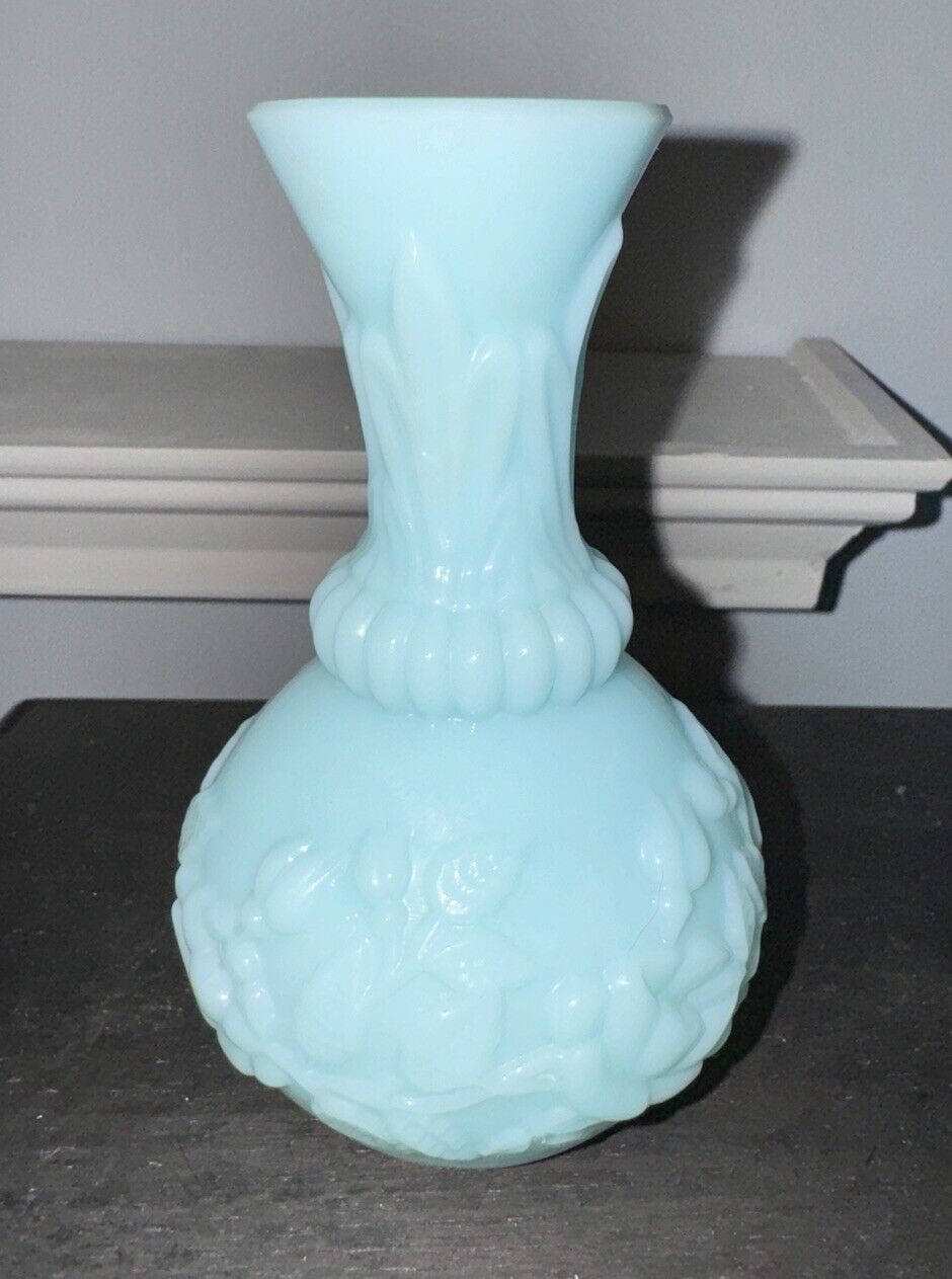 French blue opaline milk glass bud vase - 1900's