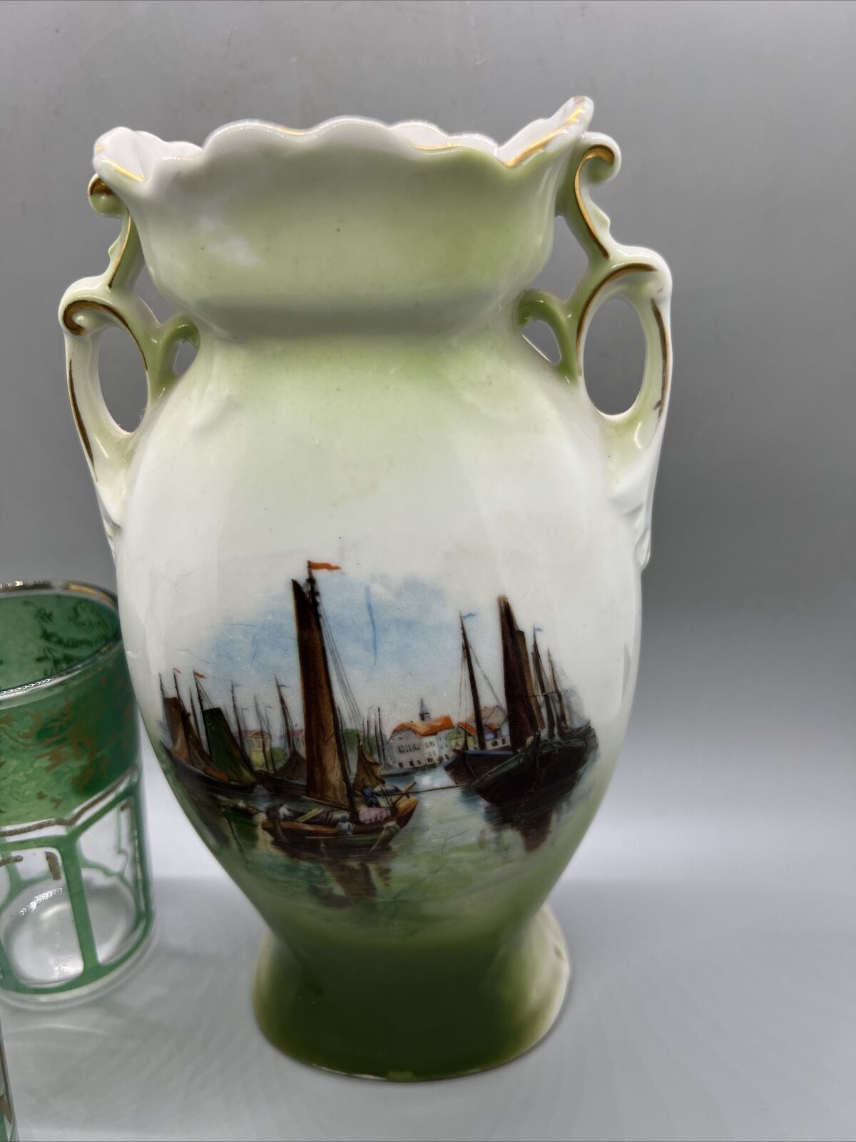Victorian Porcelain Vase from Germany - Green Tumbler