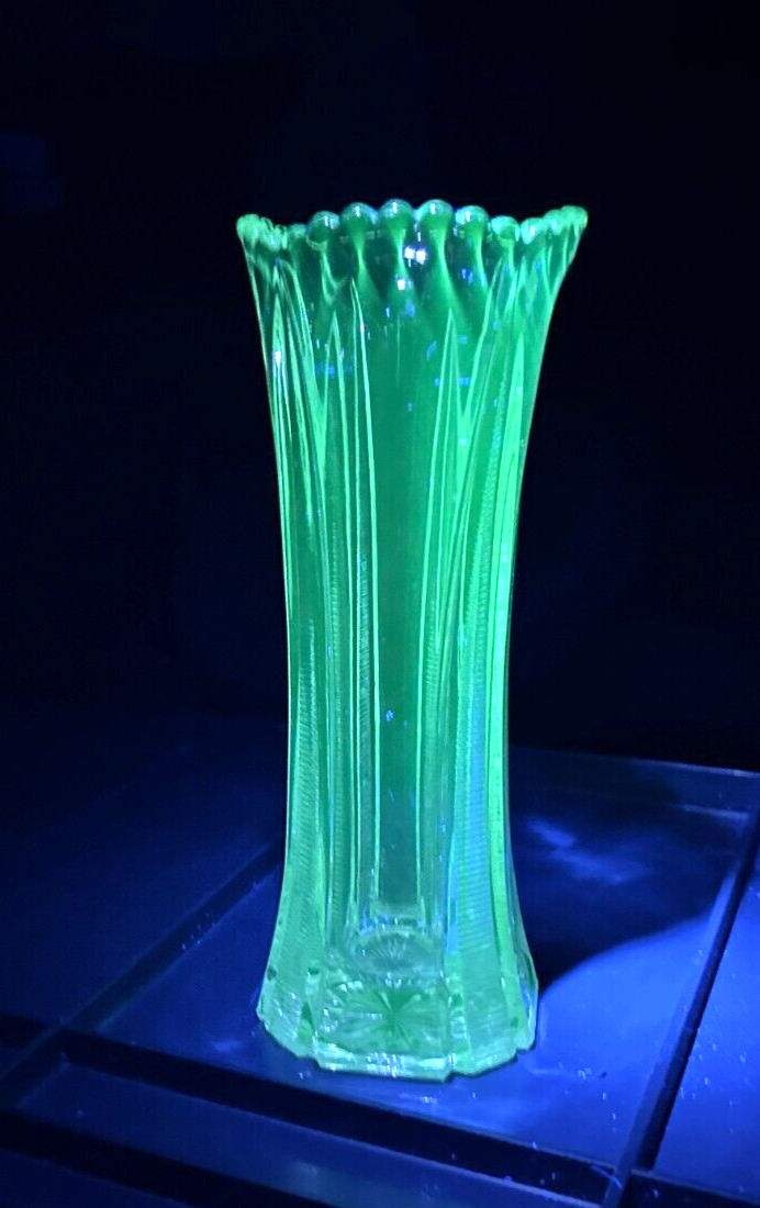 Antique Green Manganese Glow Glass Tall Vase