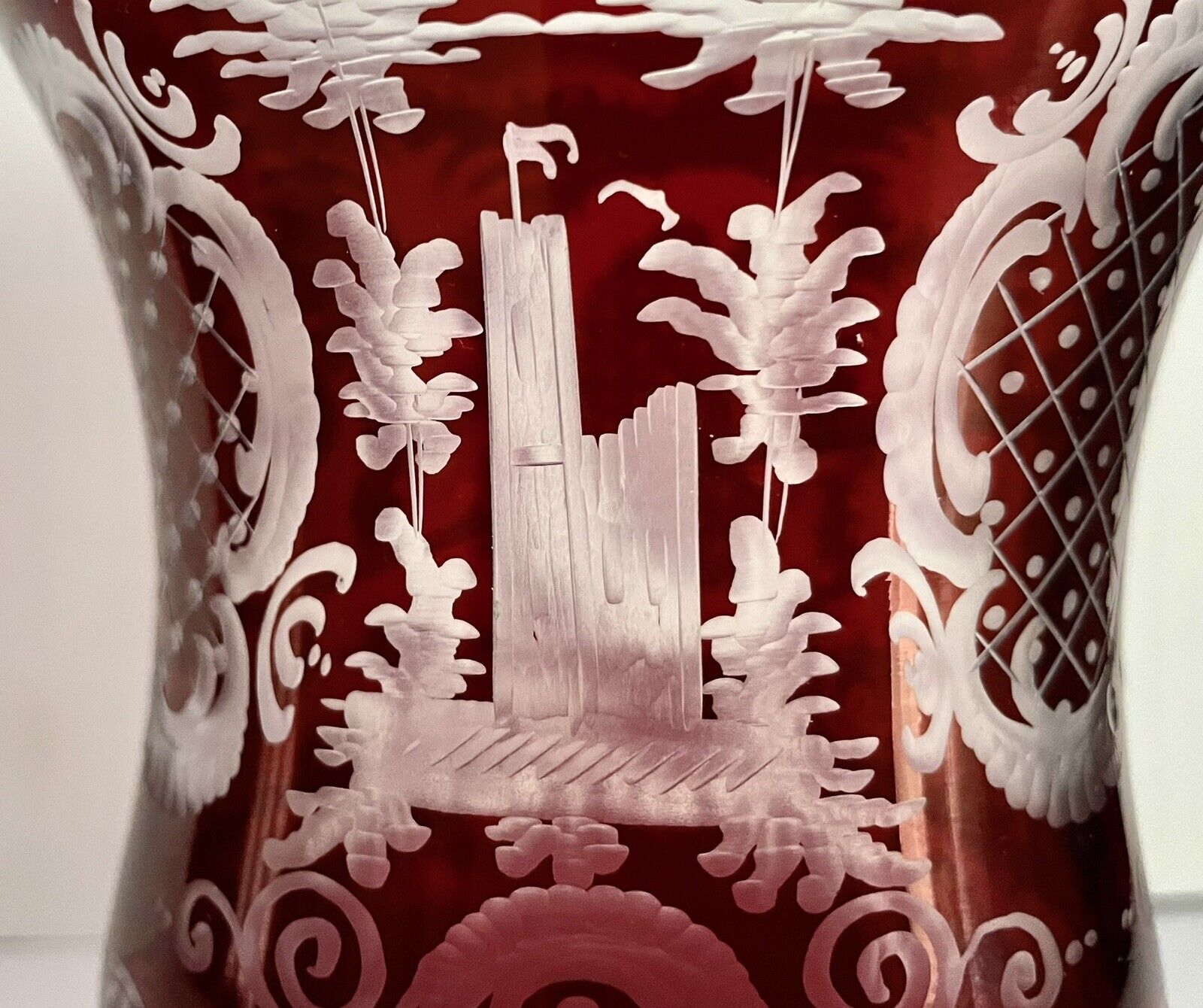 Antique Bohemian Ruby Flashed Glass Vase