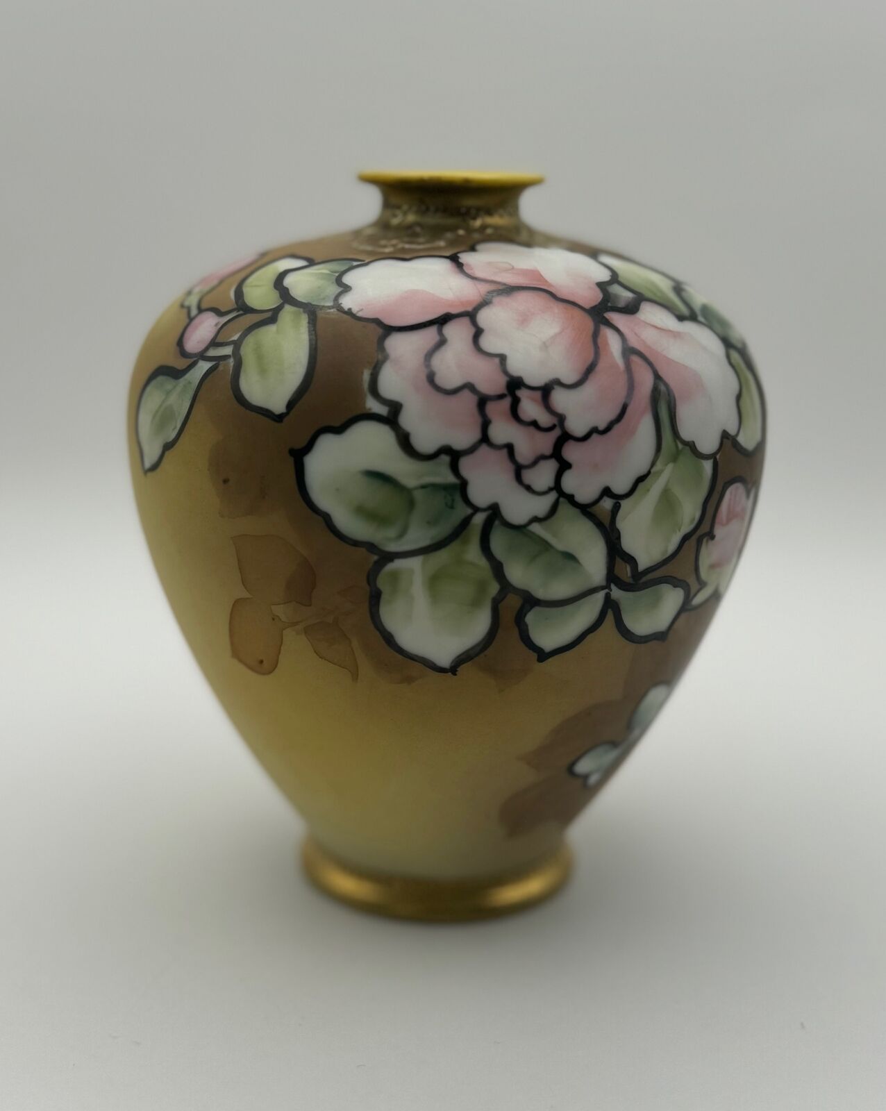 Hand-Painted Nippon Porcelain Vase, Floral, Gold, c. 1900s