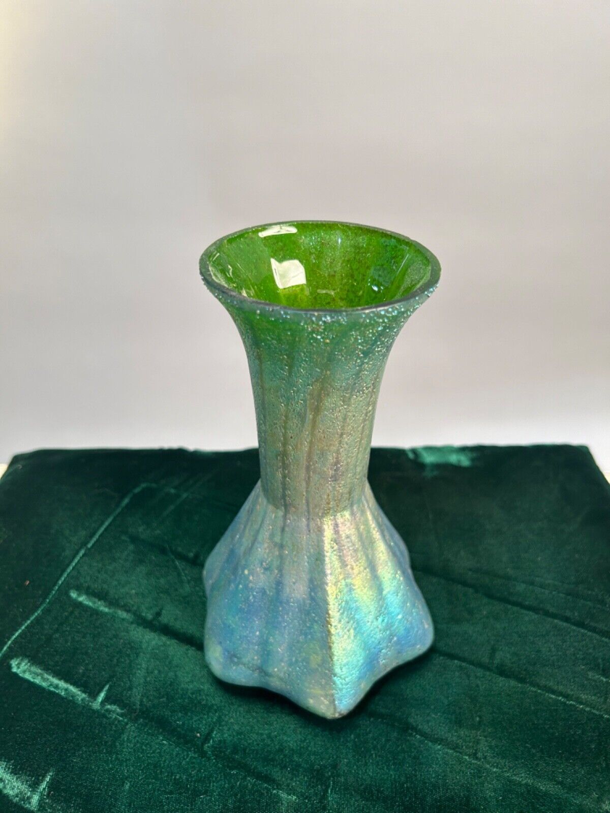 Bohemian Iridescent Glass Vase, Art Nouveau Design