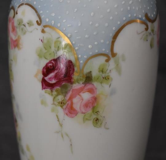 Antique Hand-Painted Pink Burgundy Roses Vanity Bud Vase