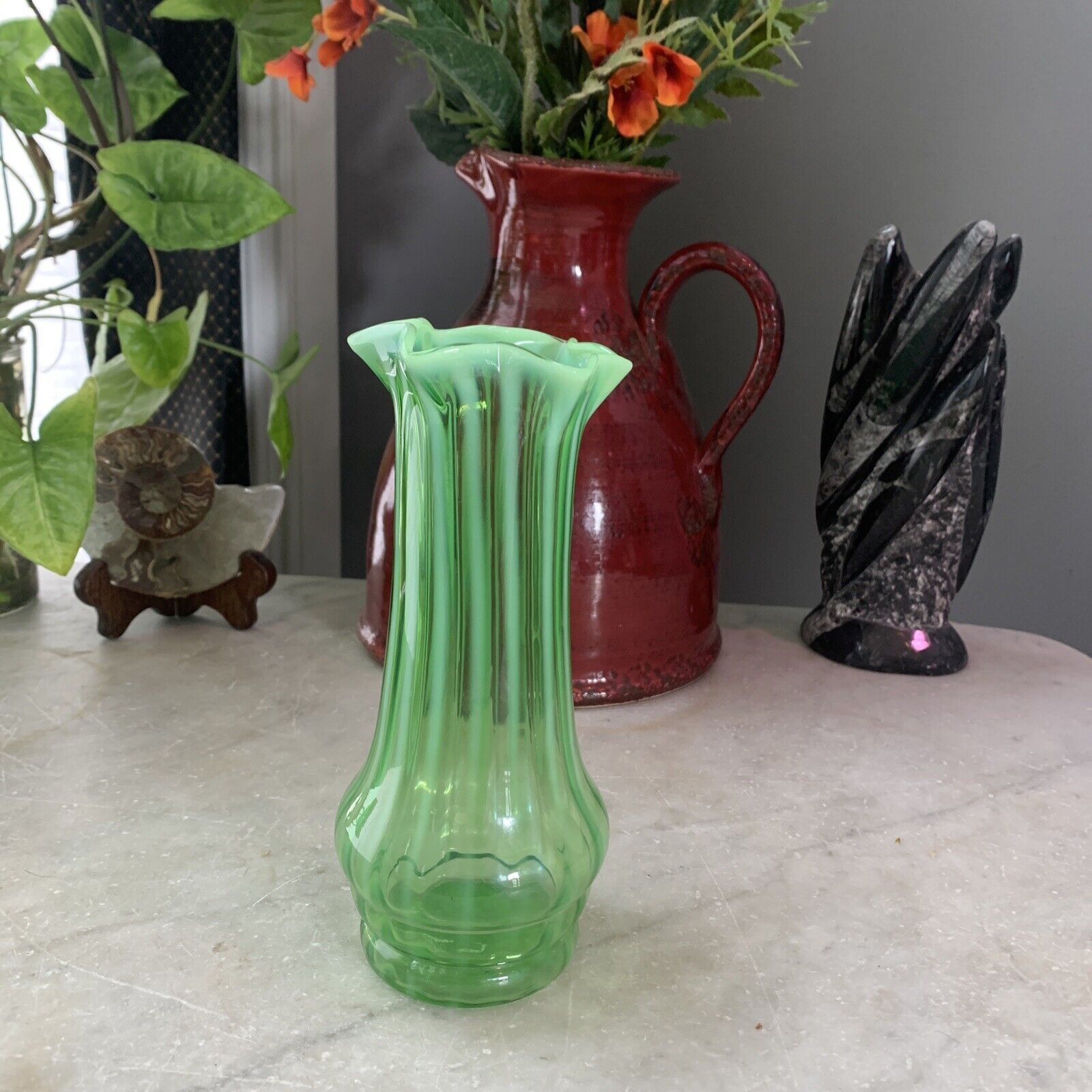Italian Late 1800s Handblown Fluted Vase - Rare