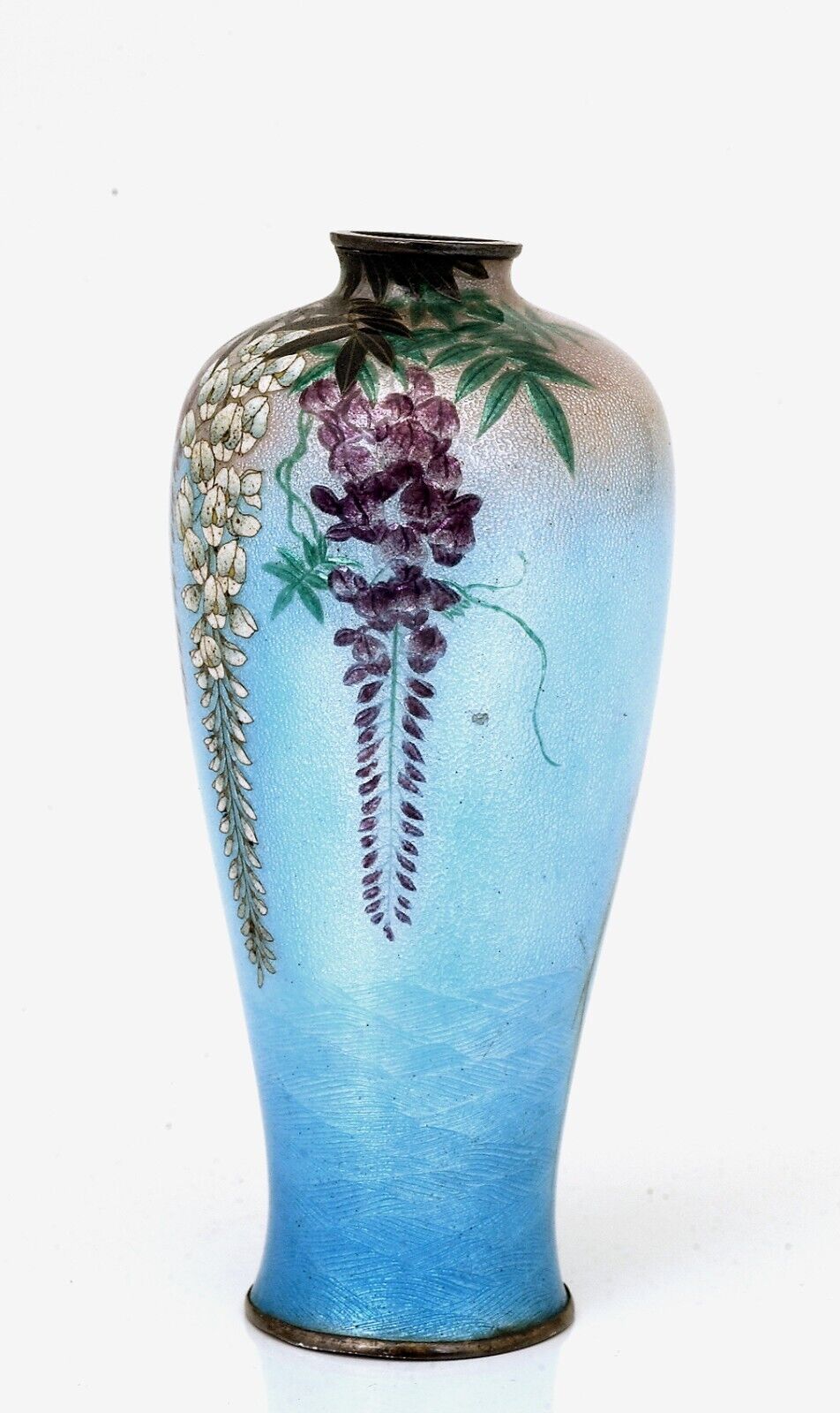 Antique Japanese Silver Cloisonné Wisteria Vase