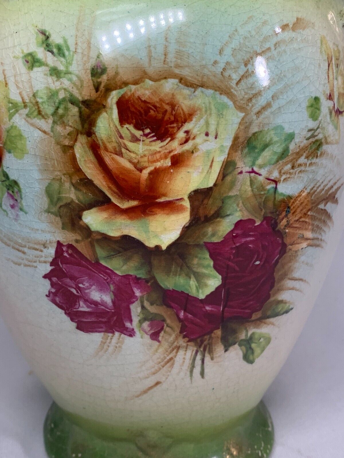 Large antique Victorian double handle flowered vase