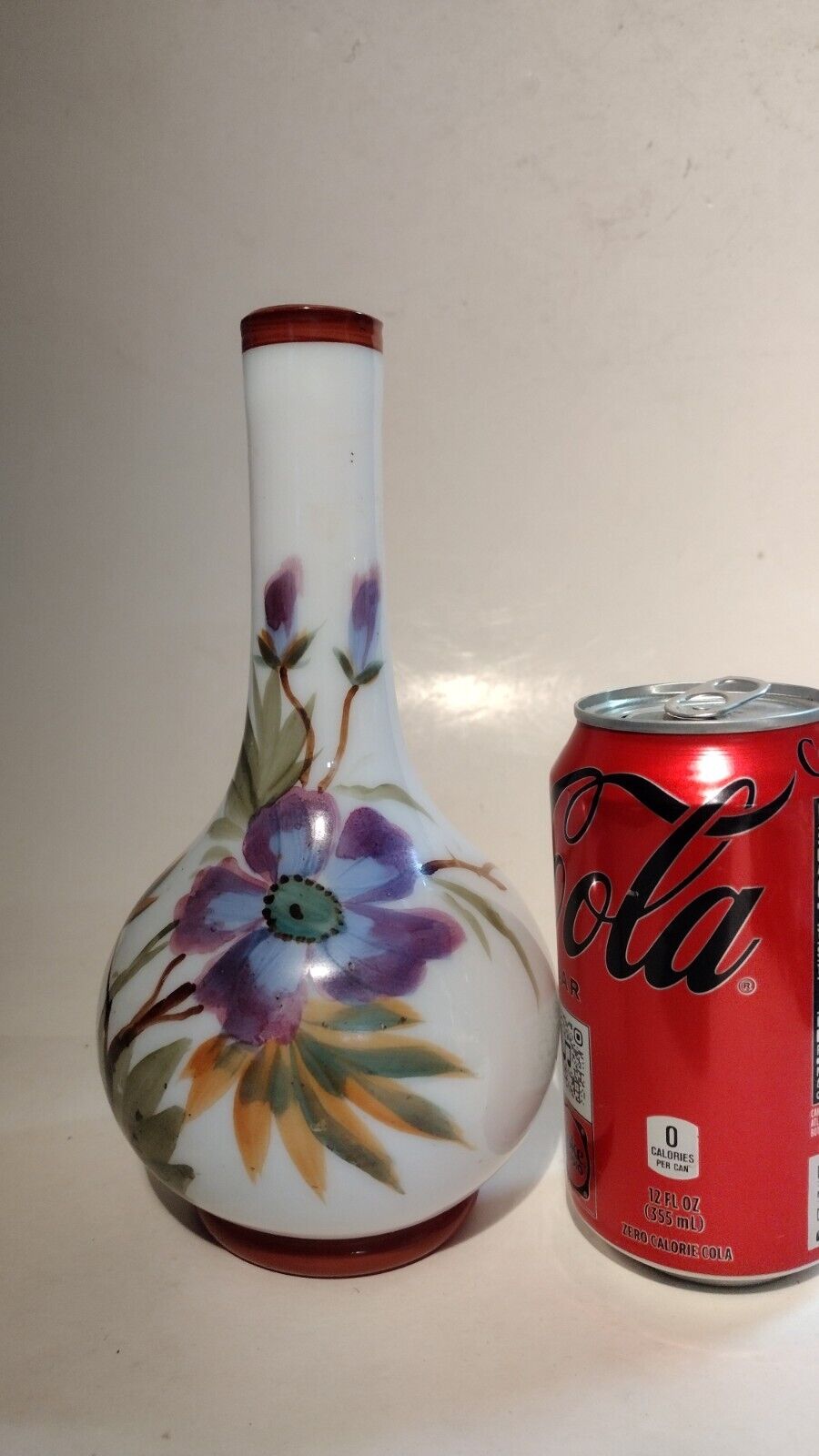 1800's Hand Painted Thin White Glass Vase