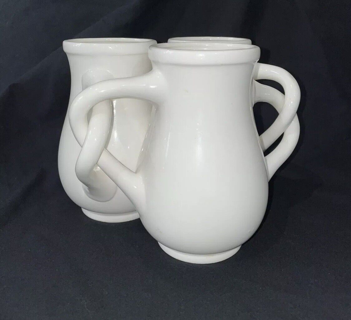 Mid-1900s Earthenware Fuddling Vessel with Entwined Handle