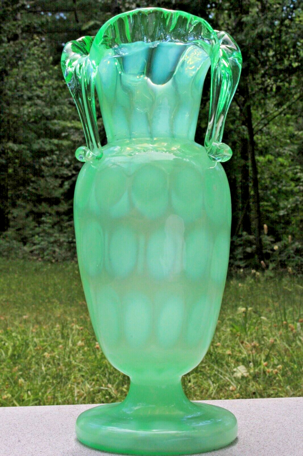Authentic Northwood Tri-Handled Urn Vase Victorian UV Reactive