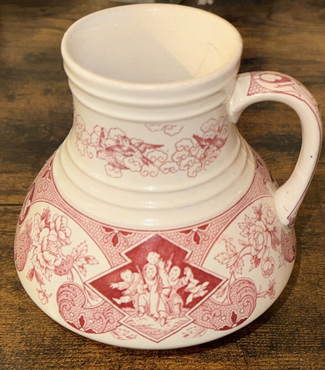 1800's Brownfield & Sons Red Transferware Sado Pitcher