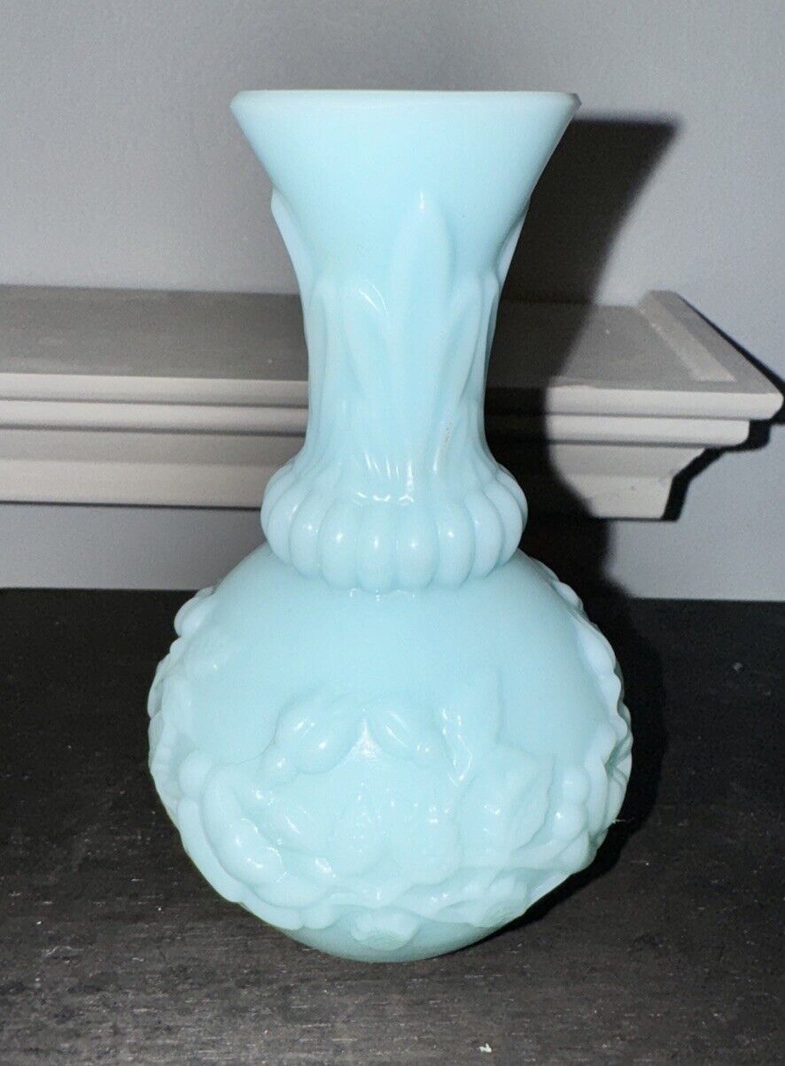 French blue opaline milk glass bud vase - 1900's