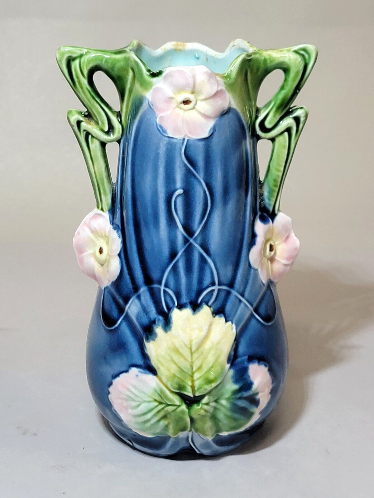 Art Nouveau Majolica 6" Amphora Vase
