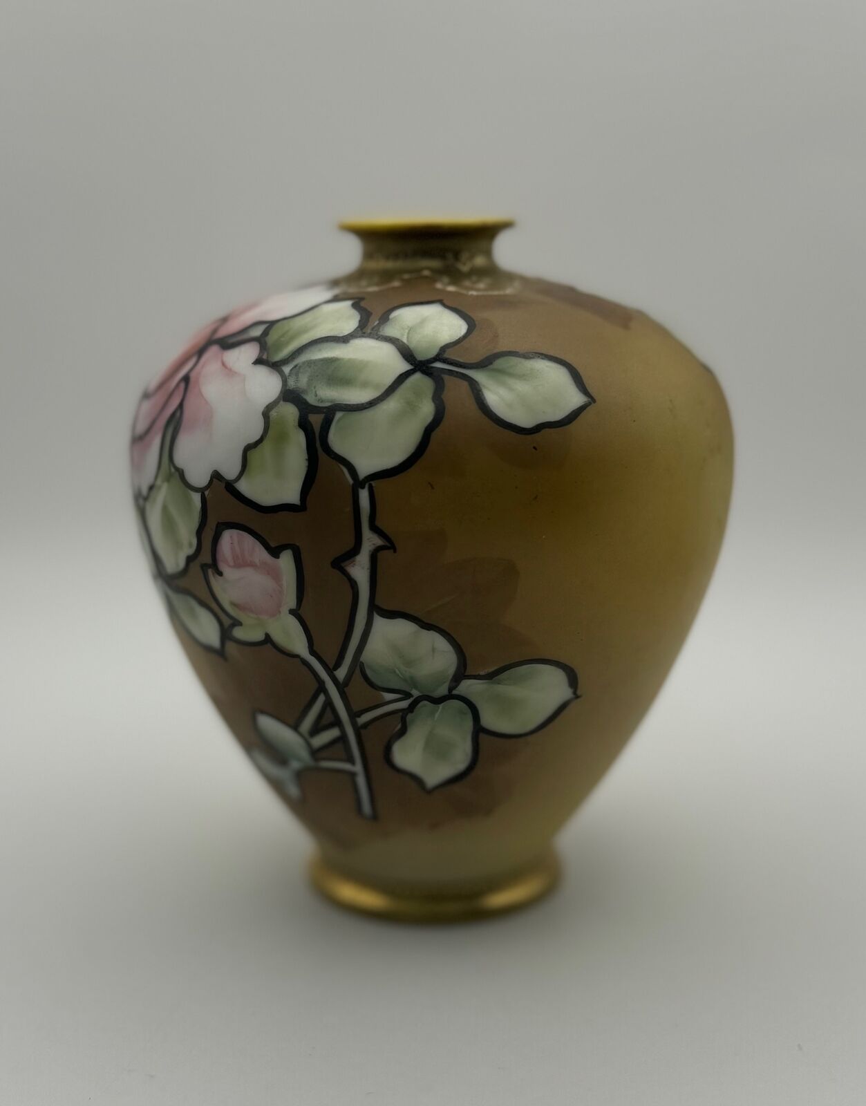Hand-Painted Nippon Porcelain Vase, Floral, Gold, c. 1900s