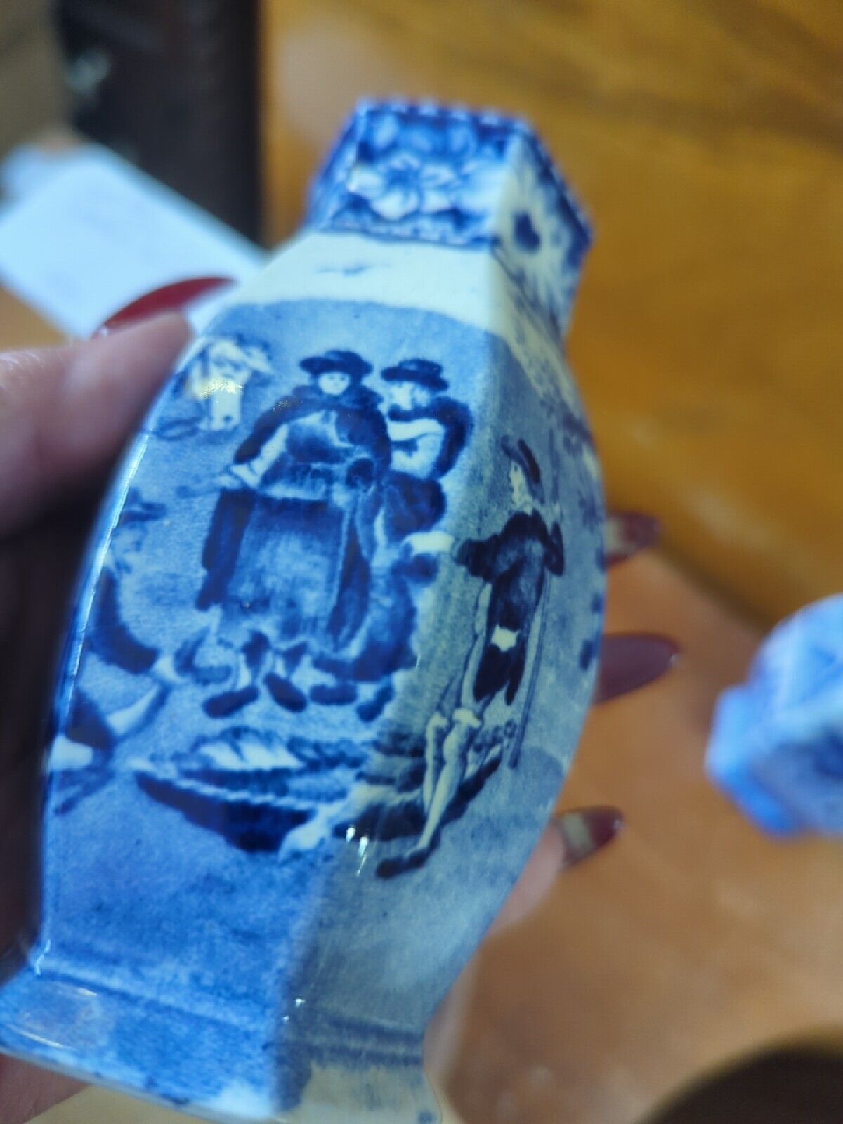 Rare Antique Pratts Blue Transferware Vases Pair