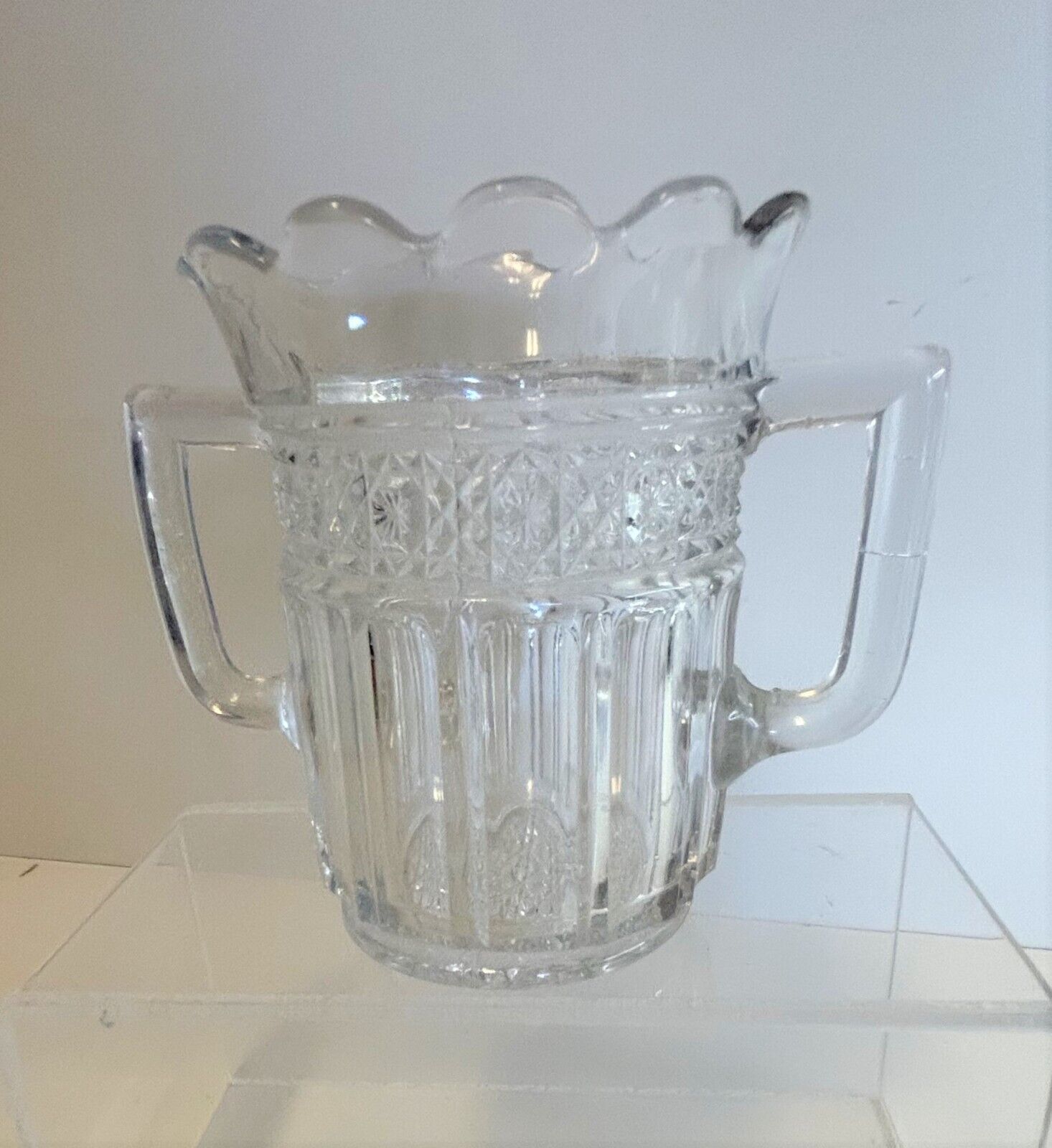 1900's Higbee Glass Celery Vase with Two Handles