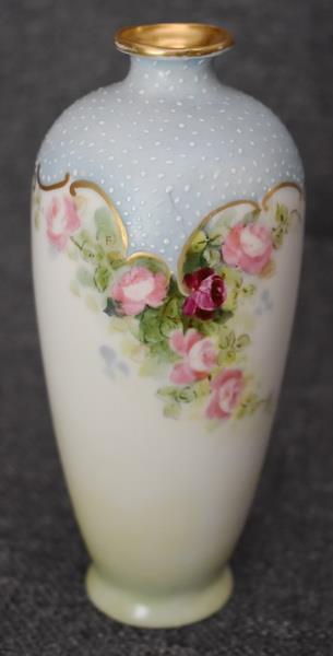 Antique Hand-Painted Pink Burgundy Roses Vanity Bud Vase