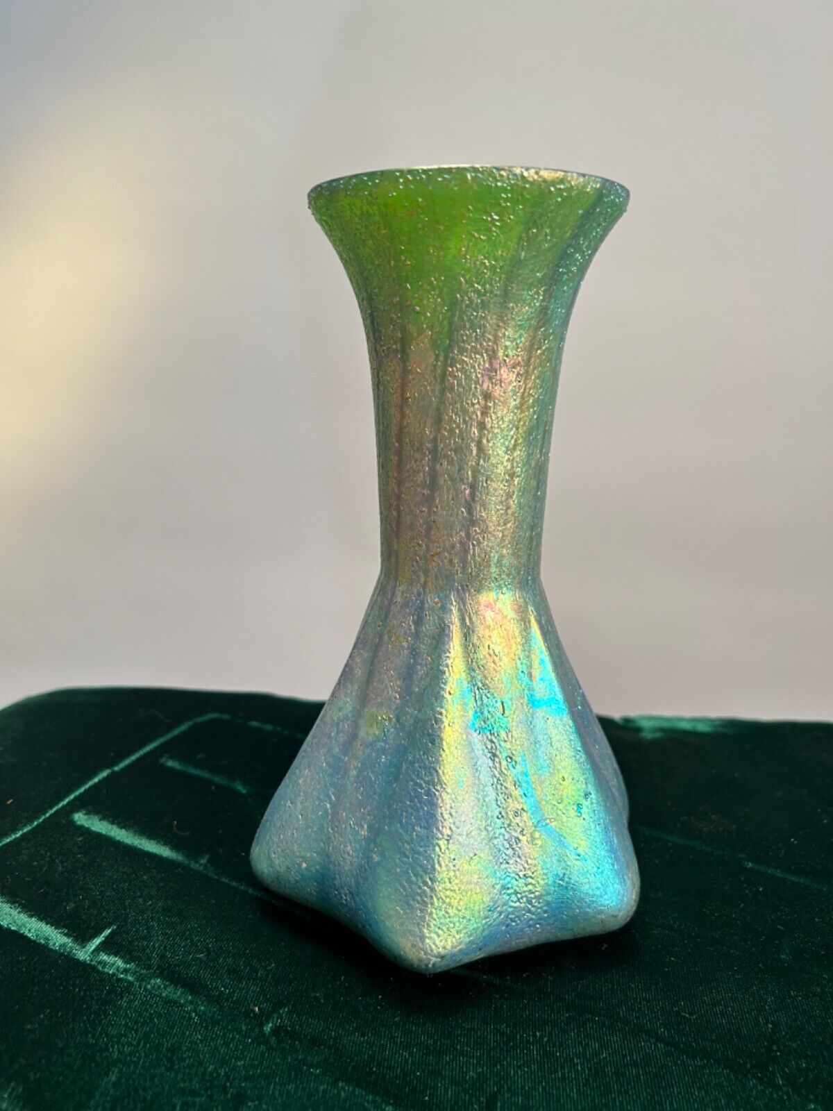 Bohemian Iridescent Glass Vase, Art Nouveau Design