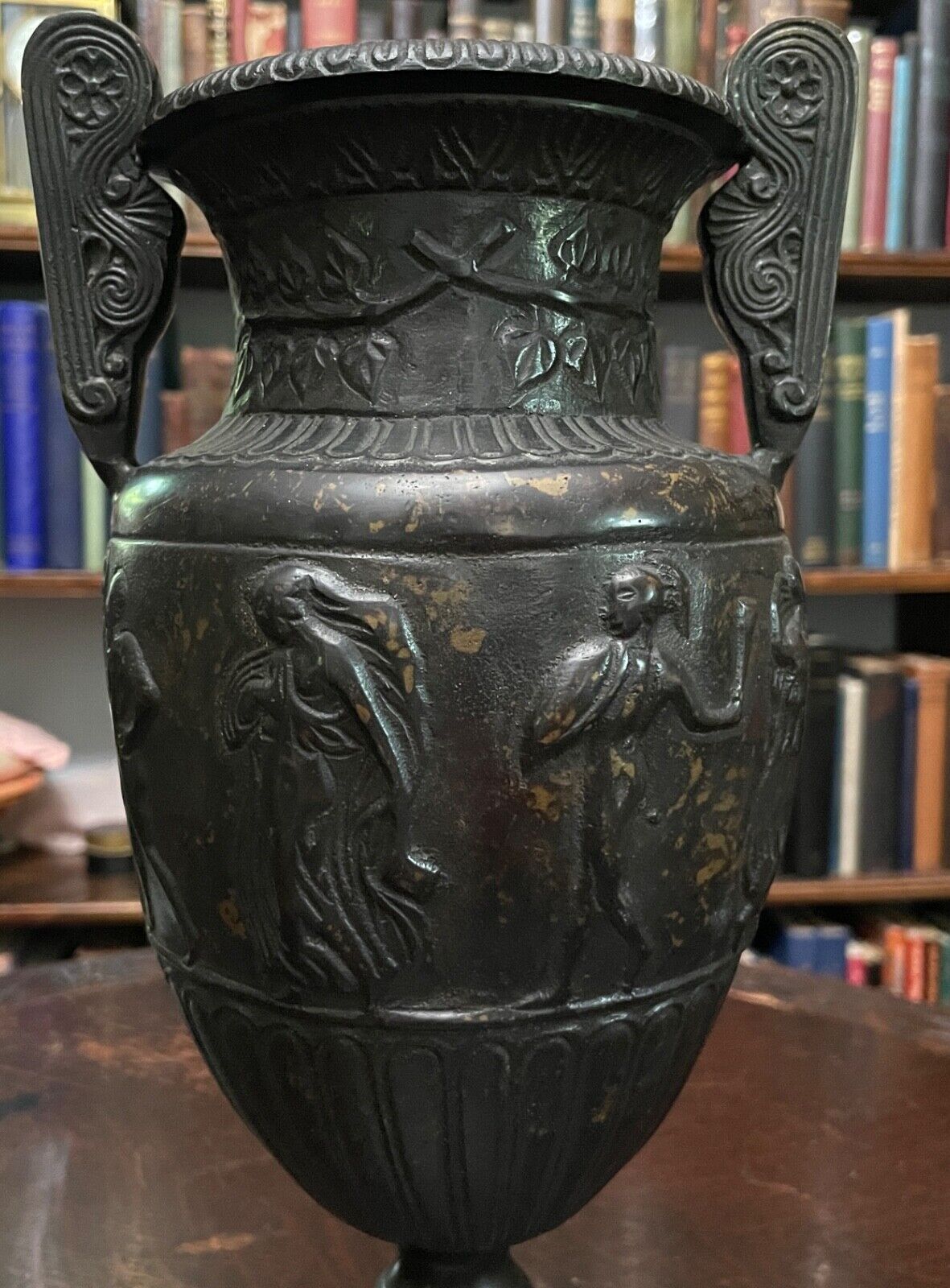 Heavy Solid Bronze Greek Krater Vase Urn