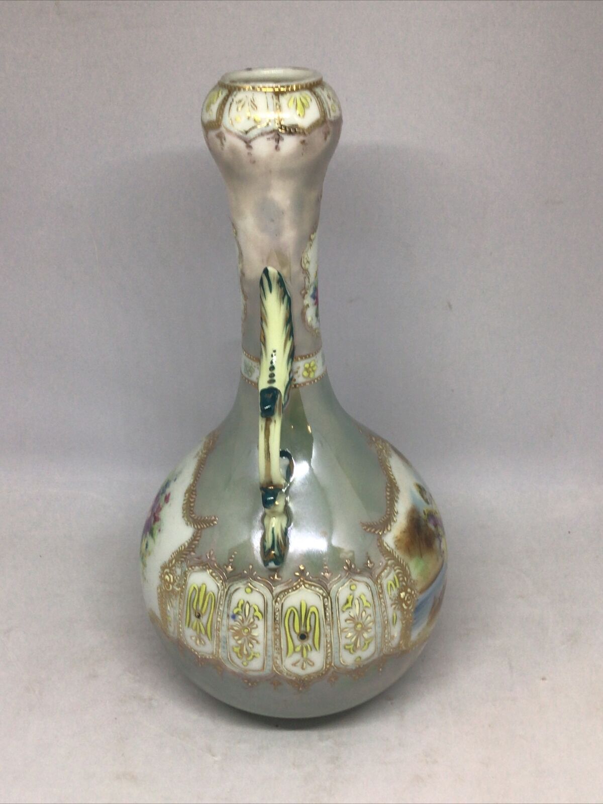 Vintage Hand Painted Porcelain Vase, Late 1800s, 10.5in