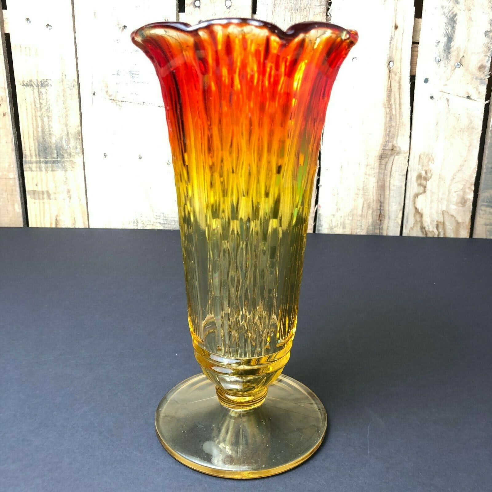 Stunning Antique Ruby Glass Trumpet Vase, AMBERINA Original