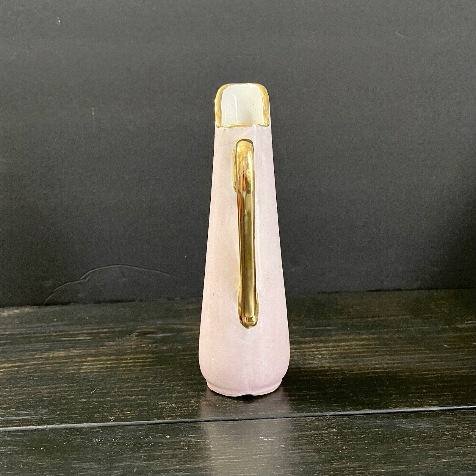 Miniature Floral Handpainted Pink Vase with Gold Trim