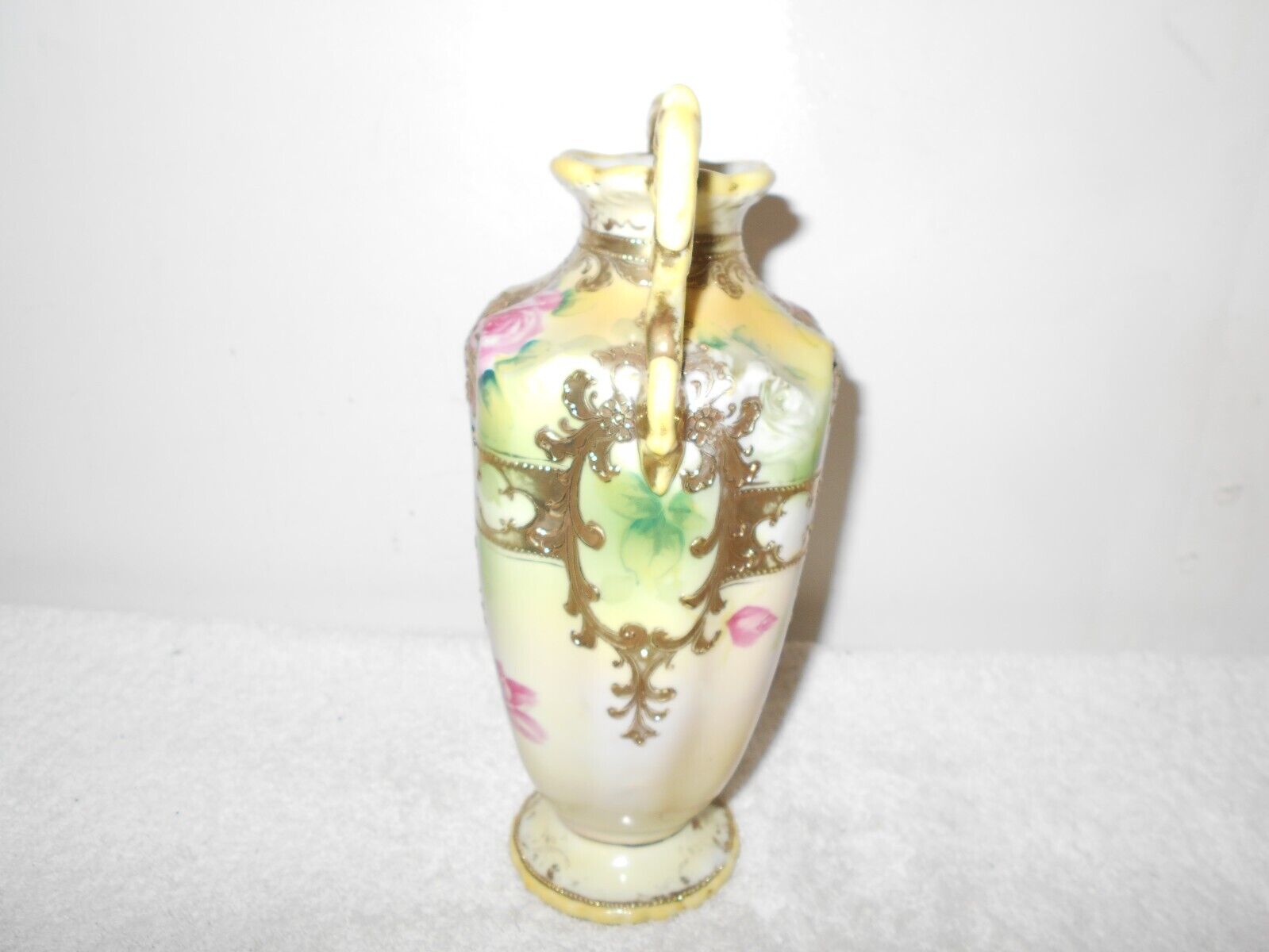 Antique Nippon Hand-Painted Rose Beaded Vase