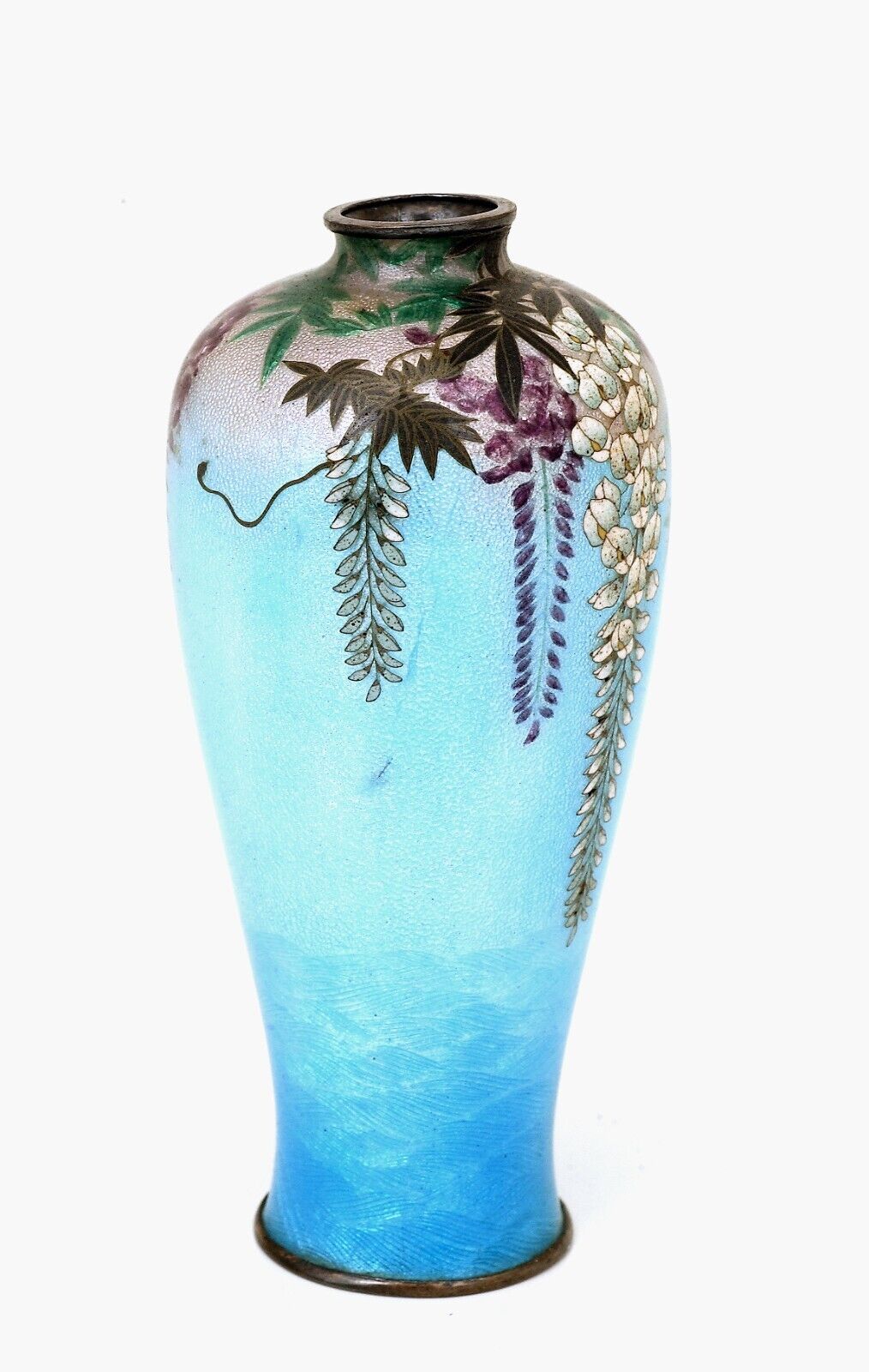 Antique Japanese Silver Cloisonné Wisteria Vase