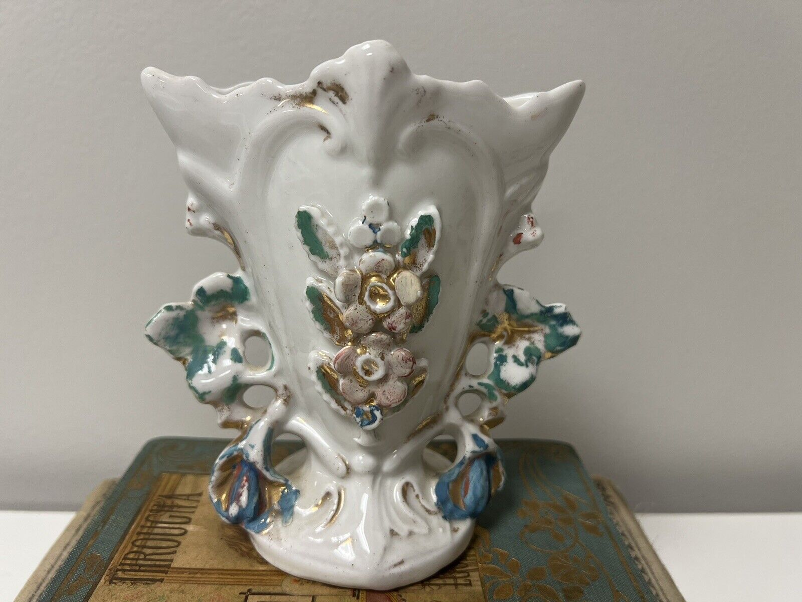 Vintage Paris Porcelain Wedding Vase White Gold Flowers