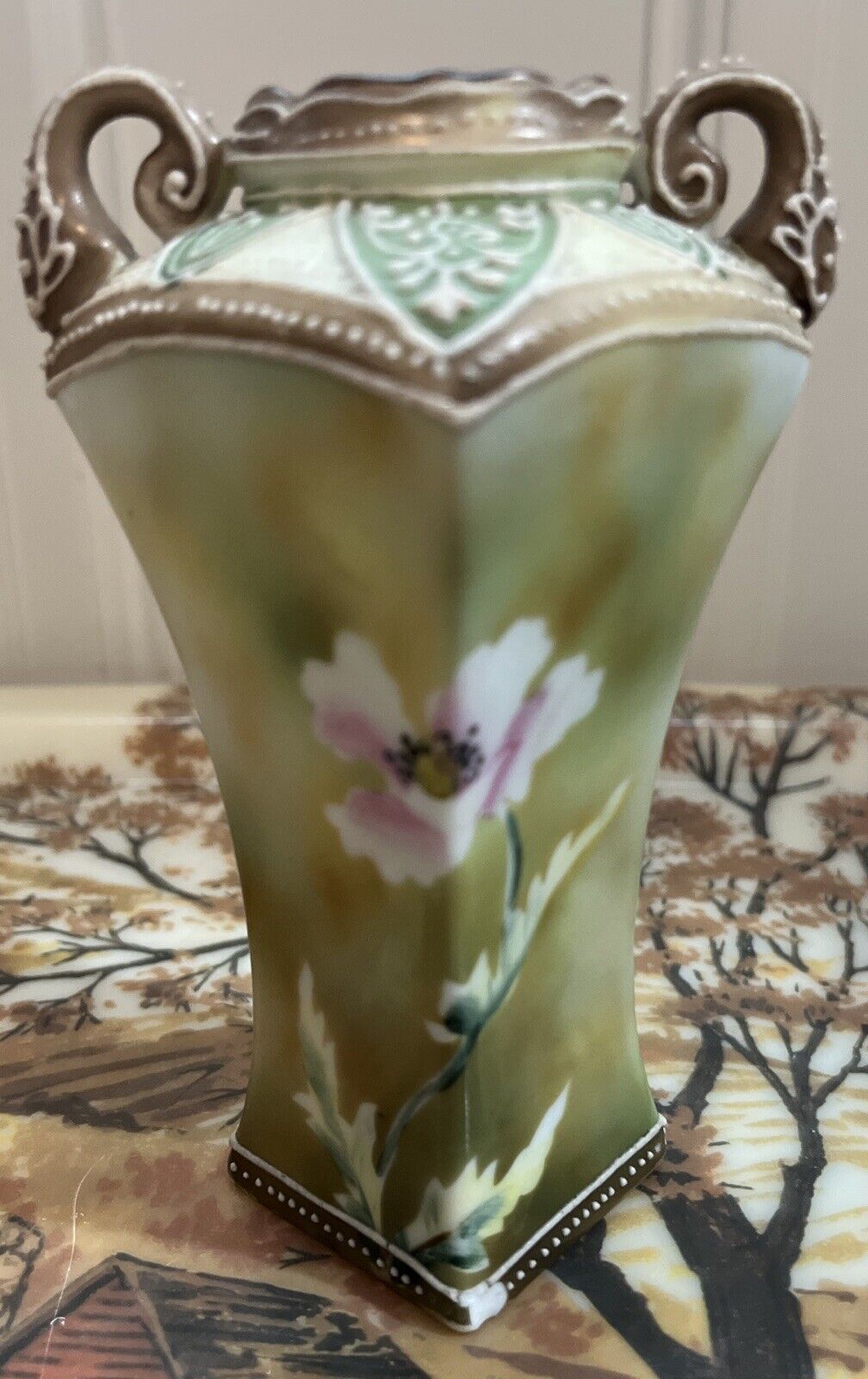 Moriage Hand Painted Nippon Porcelain Vase