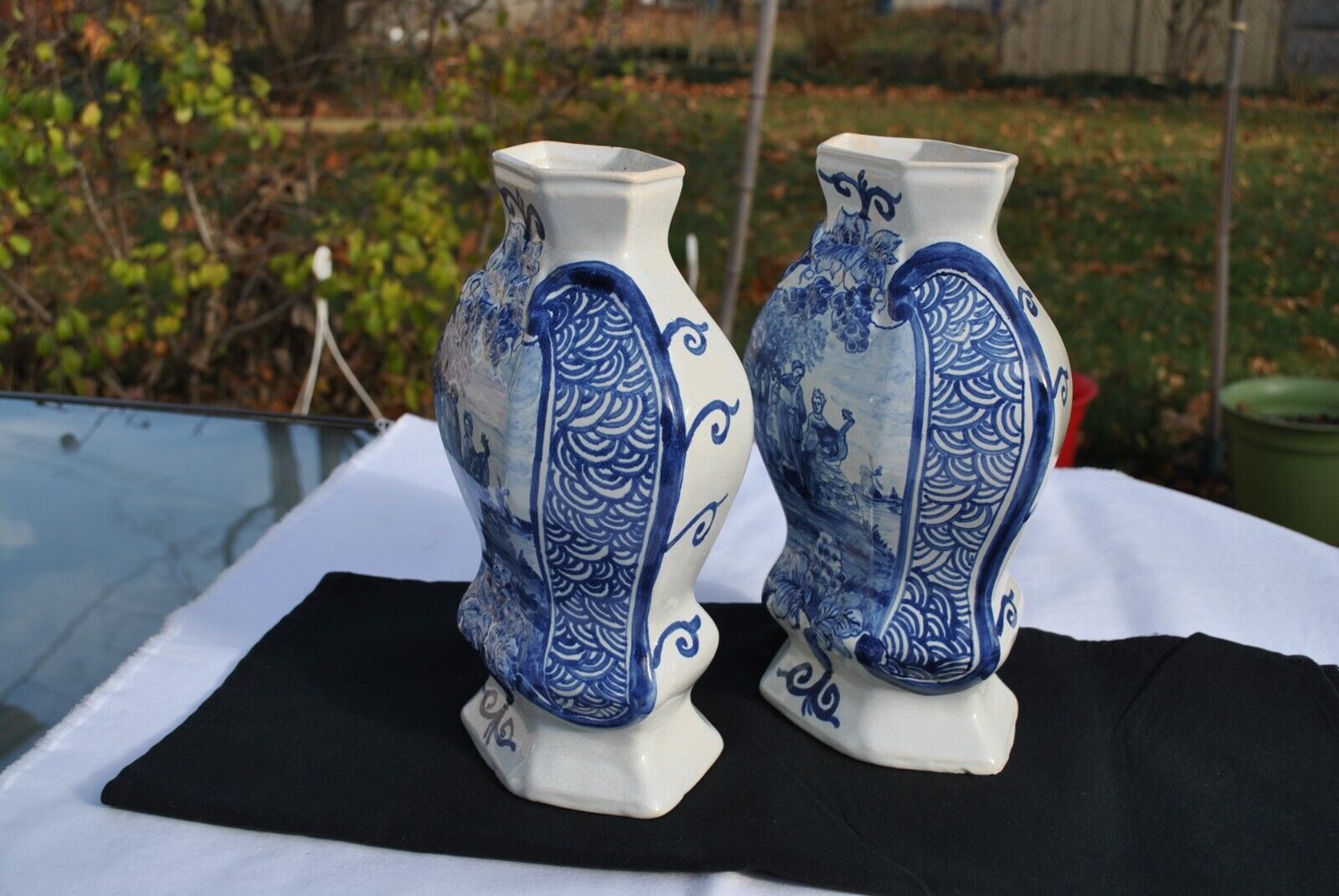 Delft 19th Century Flared Hexagonal Vases Pair
