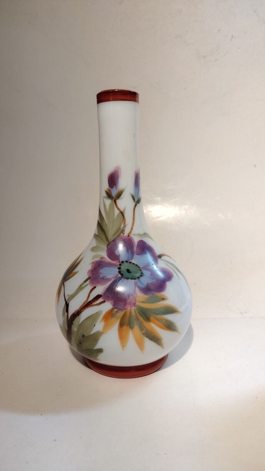 1800's Hand Painted Thin White Glass Vase
