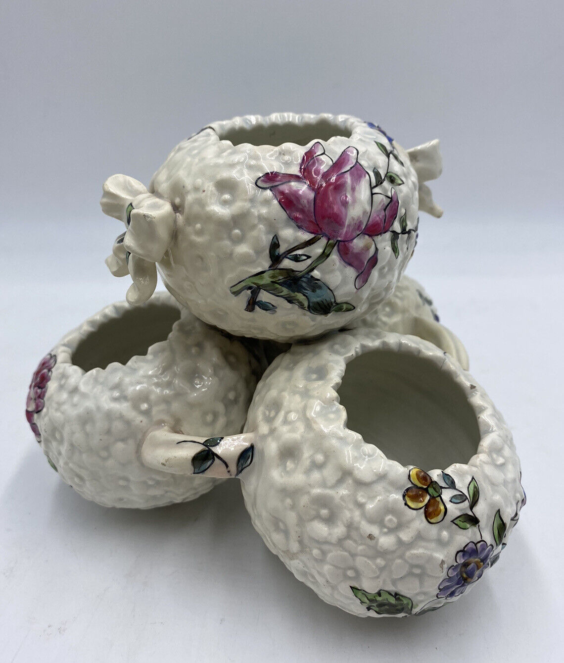 1800s French Ceramic Floral Inkwell/Vase by Emile Galle