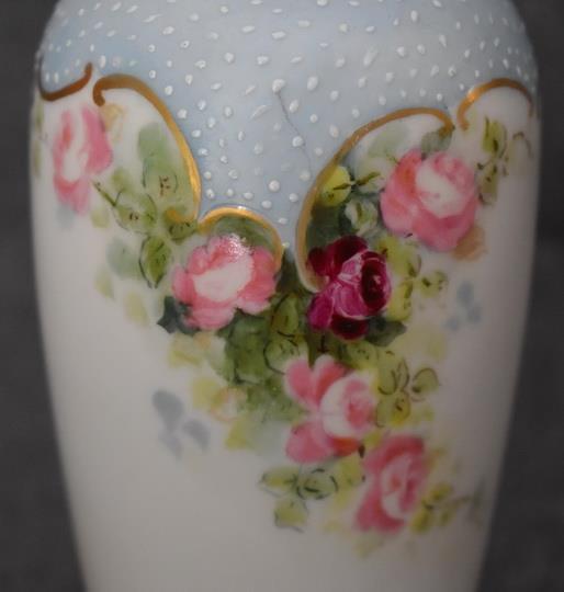 Antique Hand-Painted Pink Burgundy Roses Vanity Bud Vase