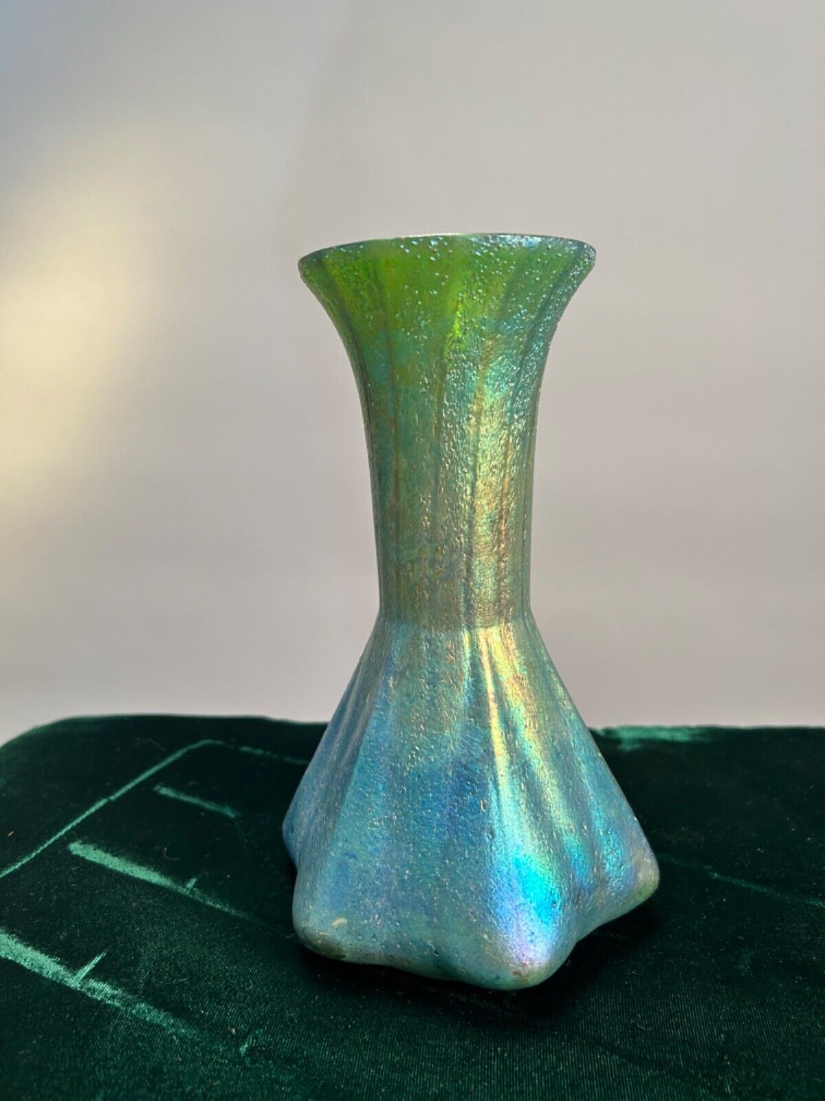 Bohemian Iridescent Glass Vase, Art Nouveau Design